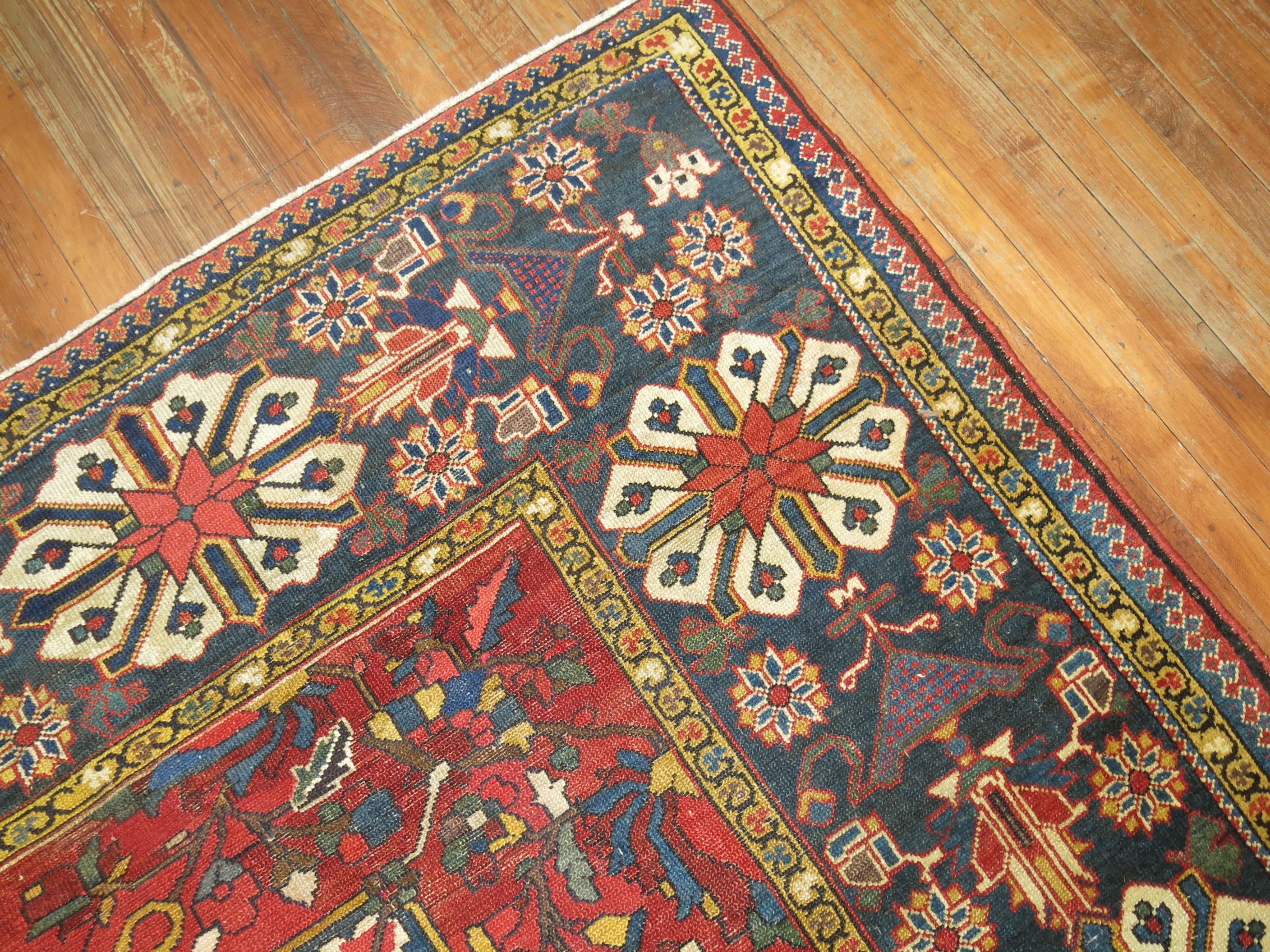Hand-Knotted Tribal Antique Bakhtiari Rug For Sale