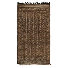 Tribal Antique Baluch Persian Rug in Beige-Brown Geometric Pattern