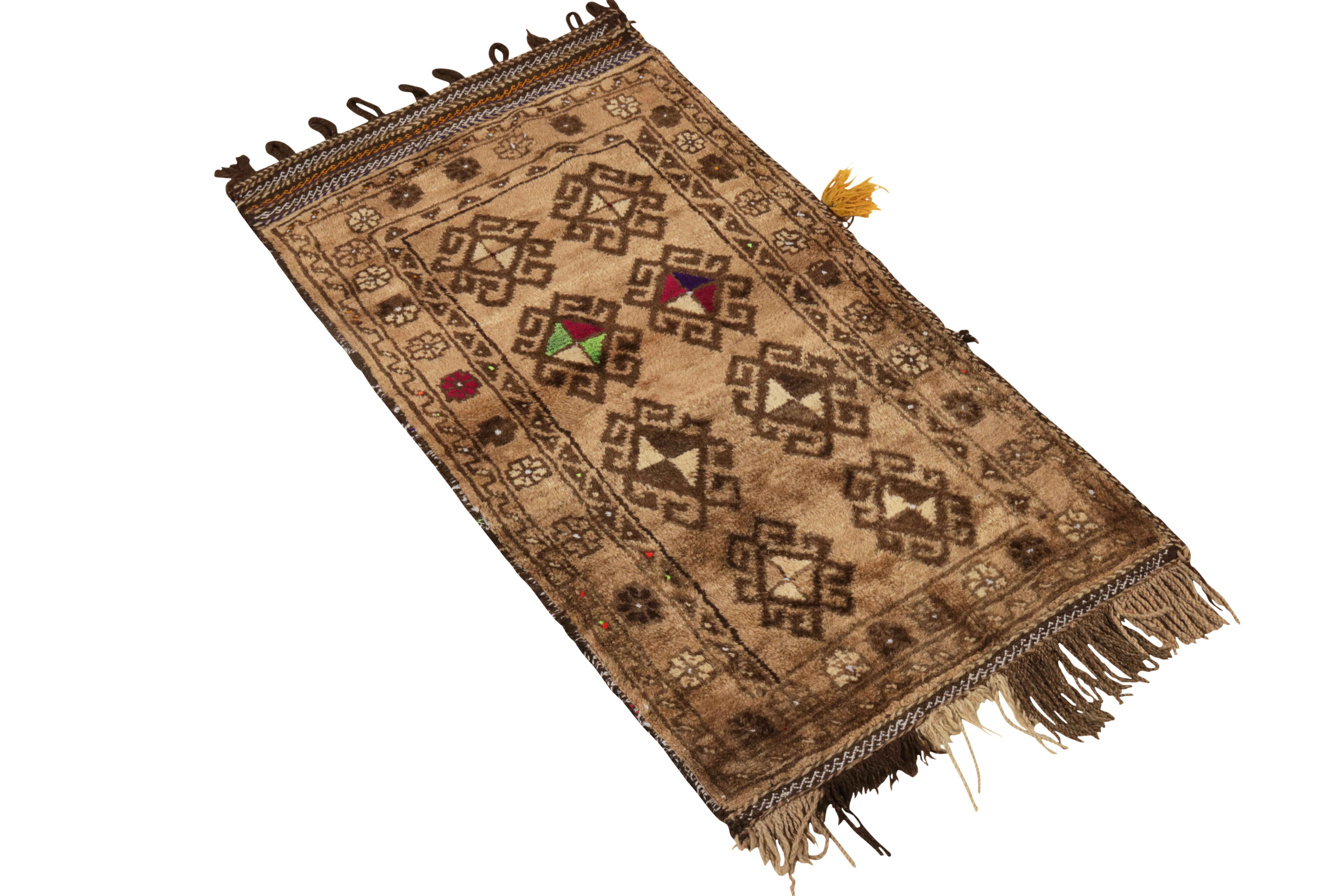 Pakistani Tribal Antique Baluch Persian Rug in Beige-Brown, Horn Medallion by Rug & Kilim For Sale