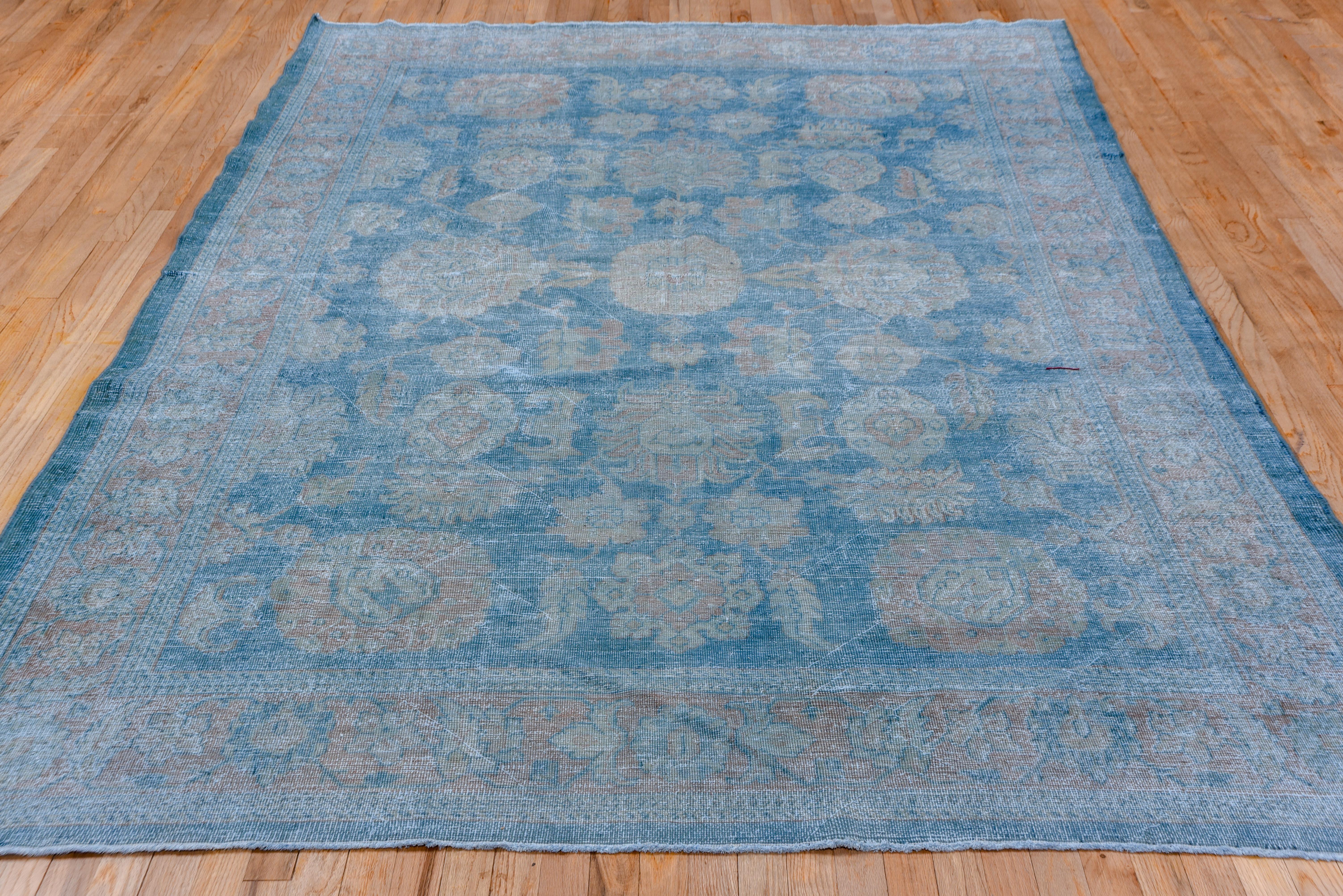 Mid-20th Century Tribal Antique Bright Blue Persian Mahal Rug, Allover Field For Sale