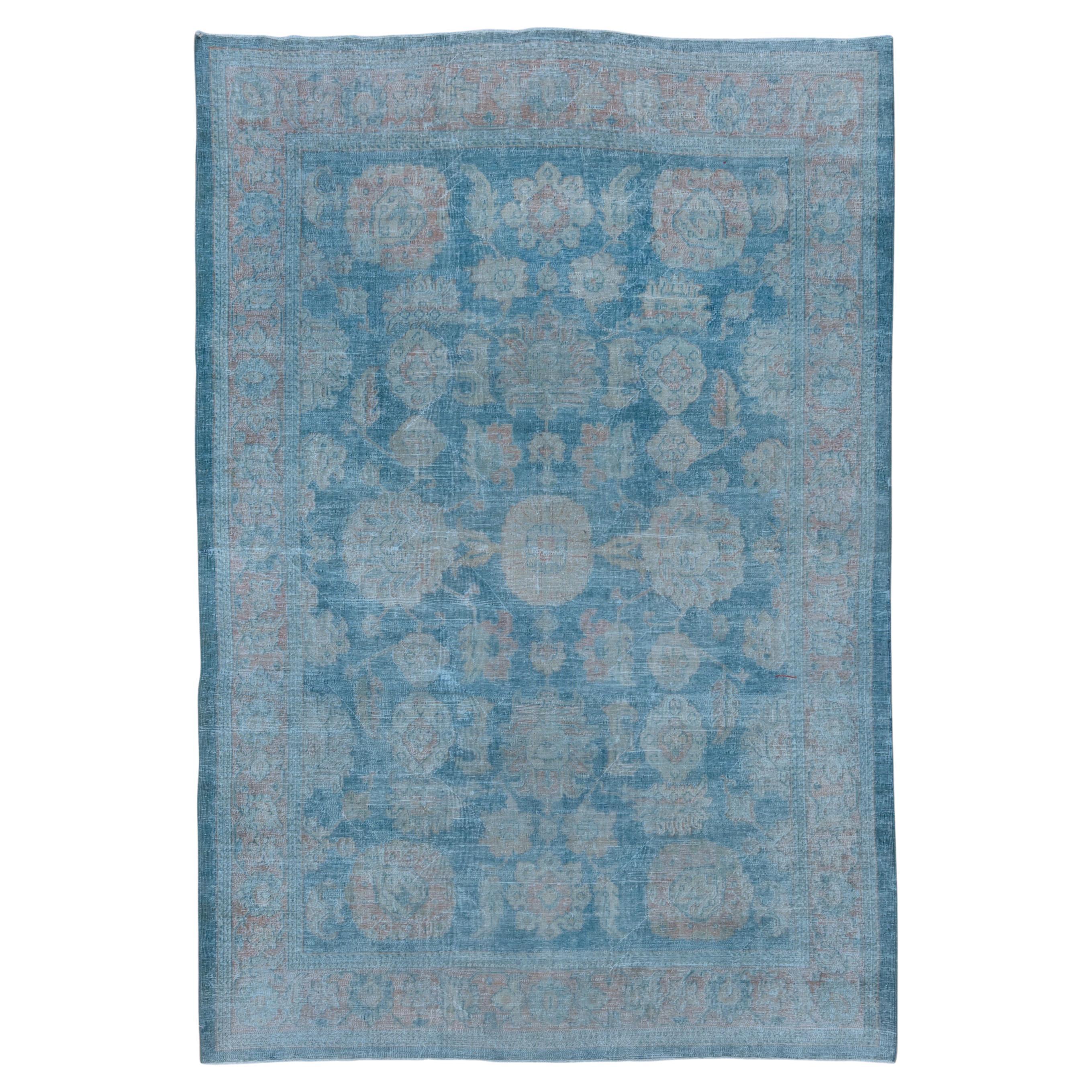 Tribal Antique Bright Blue Persian Mahal Rug, Allover Field