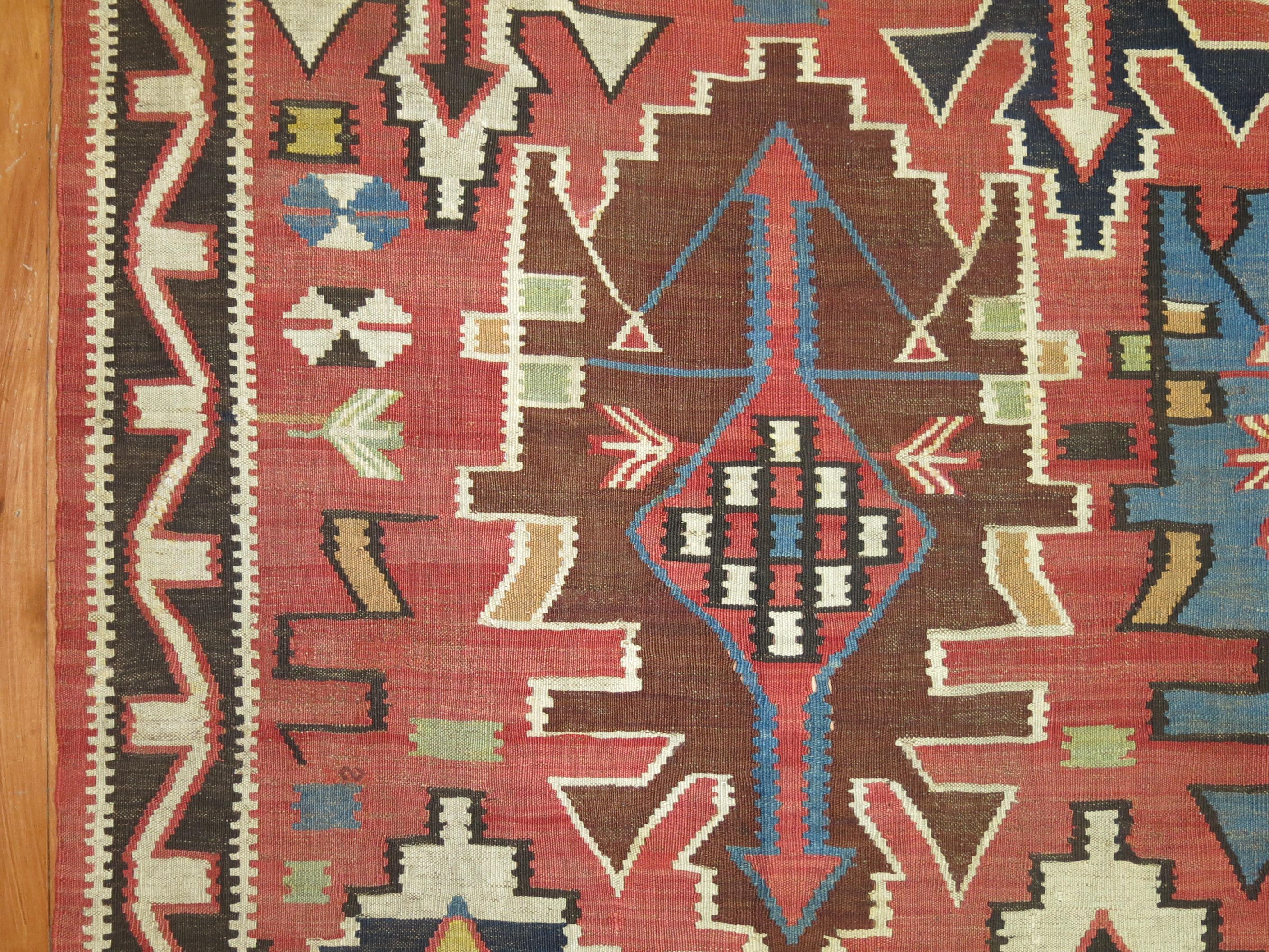 Hand-Woven Tribal Antique Caucasian Geometric Kilim For Sale