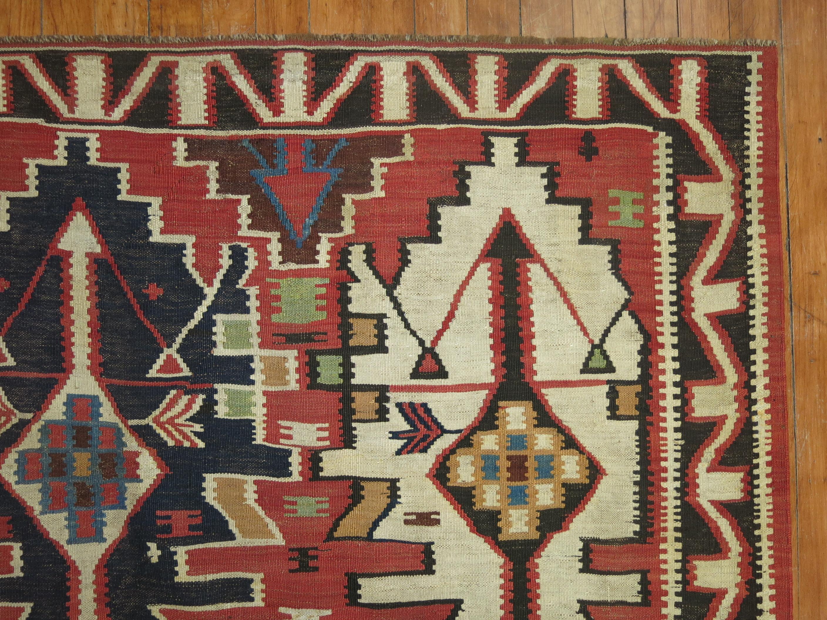 Tribal Antique Caucasian Geometric Kilim In Good Condition For Sale In New York, NY