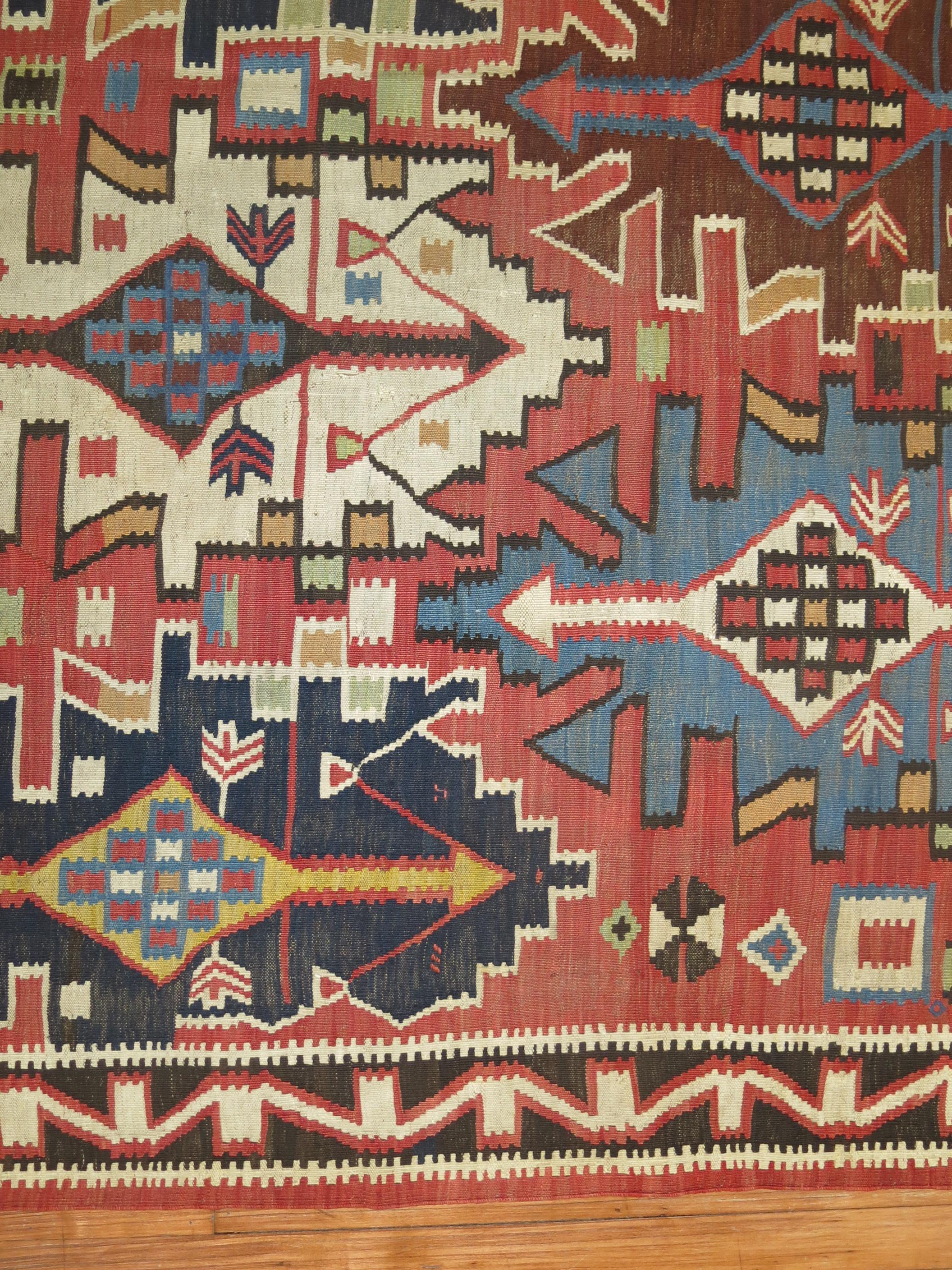 Tribal Antique Caucasian Geometric Kilim For Sale 1