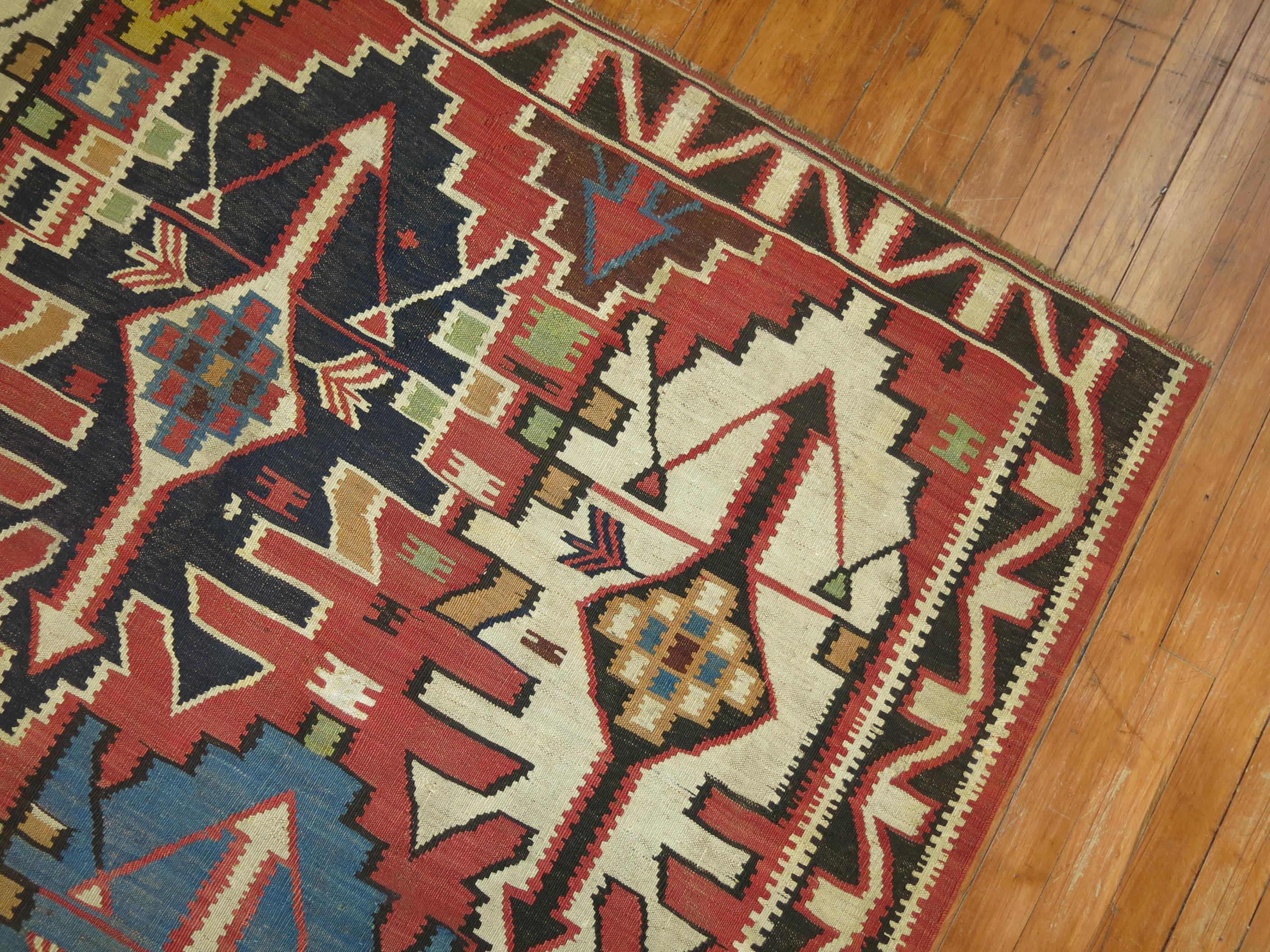 Tribal Antique Caucasian Geometric Kilim For Sale 2