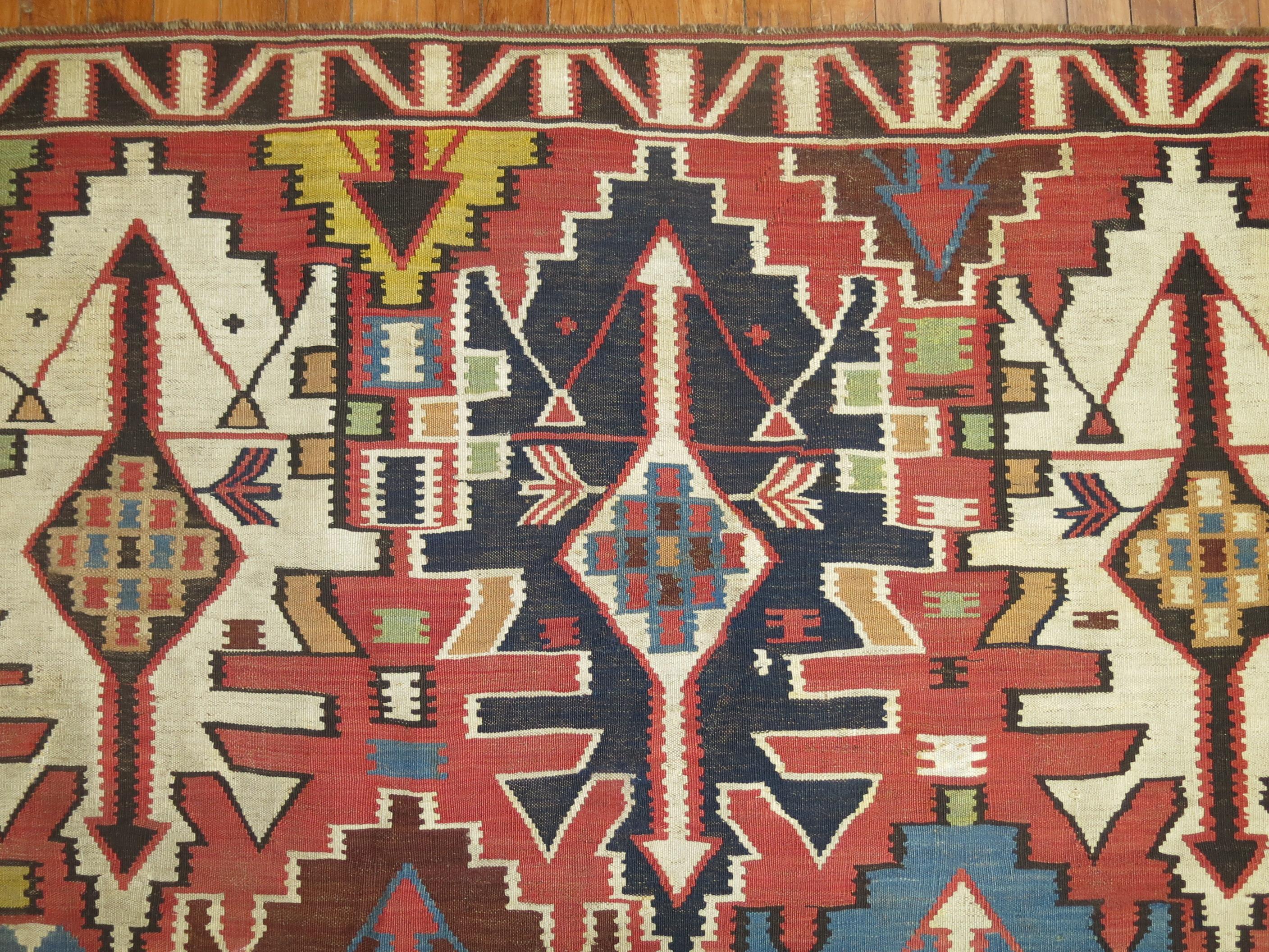 Tribal Antique Caucasian Geometric Kilim For Sale 3