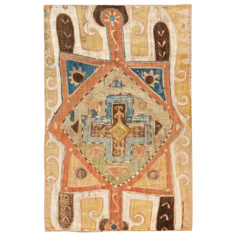Tribal Antique Caucasian Kaitag Embroidery Textile. Size: 1 ft 8 in x 3 ft 9 in