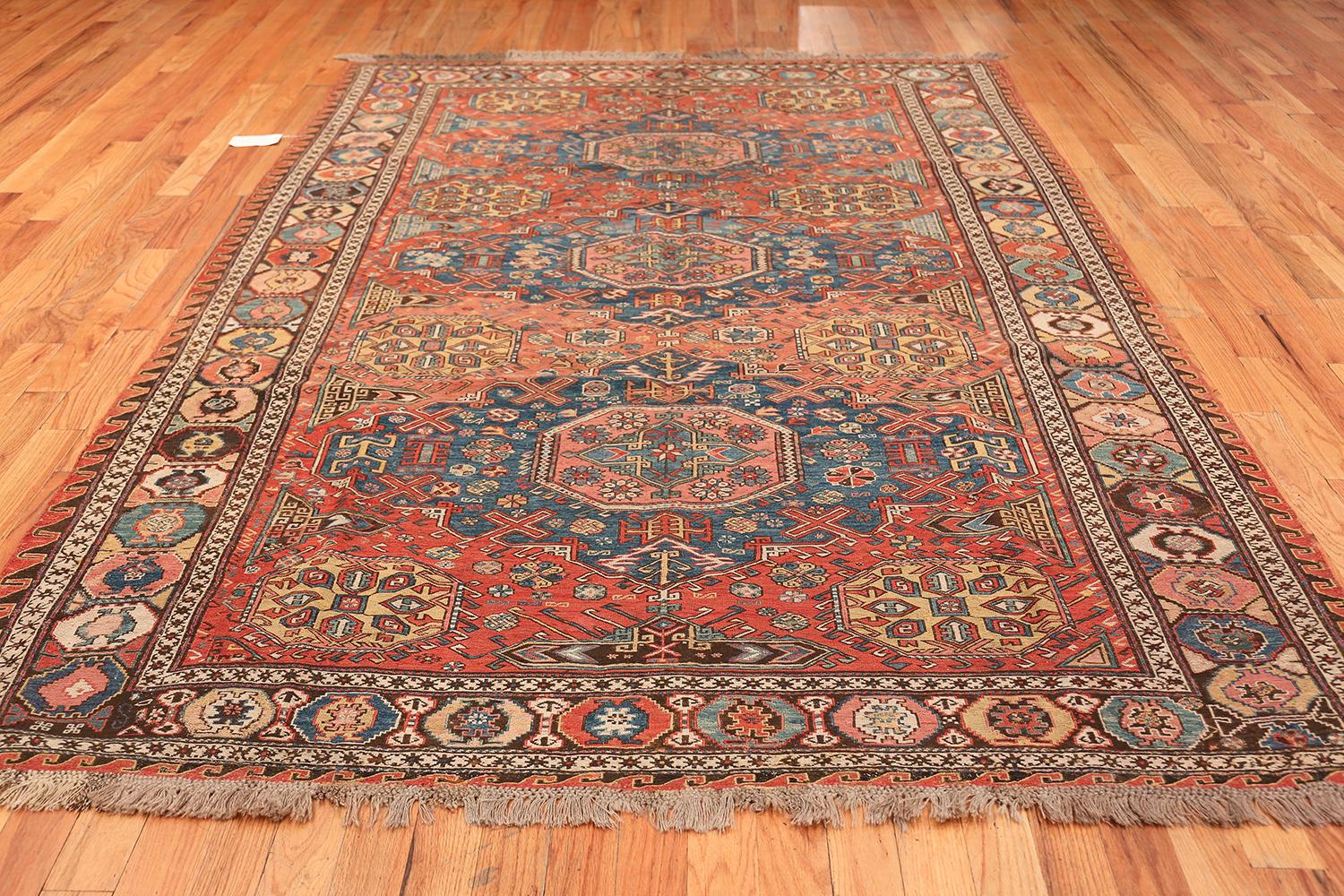 Beautiful flat-woven tribal antique Caucasian Soumak rug, country of origin / rug type: Caucasian rugs, date circa 1890's. Size: 6 ft 9 in x 9 ft 6 in (2.06 m x 2.9 m)

