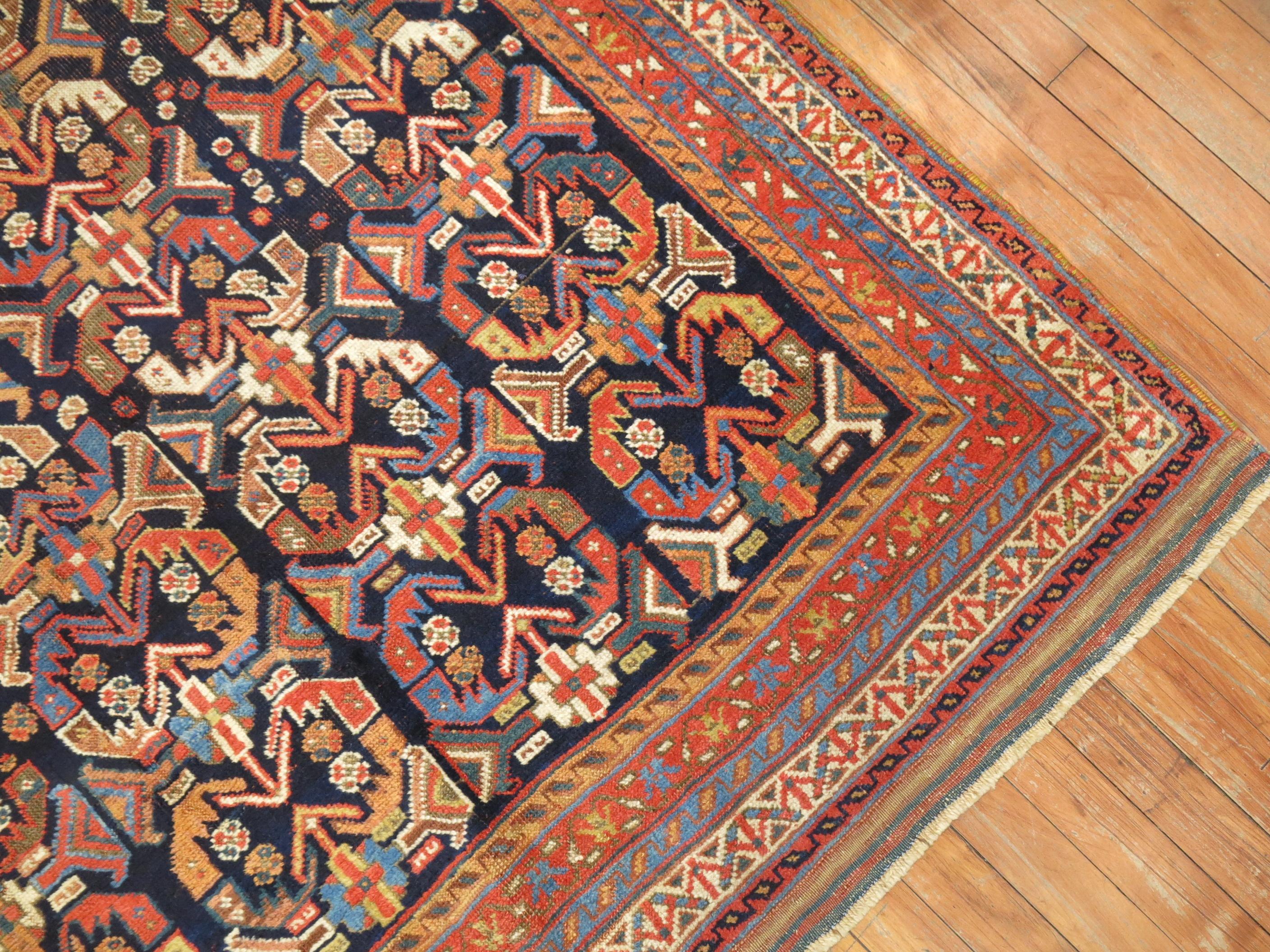 Tissé à la main Tapis tribal persan ancien Afshar géométrique rouille en vente