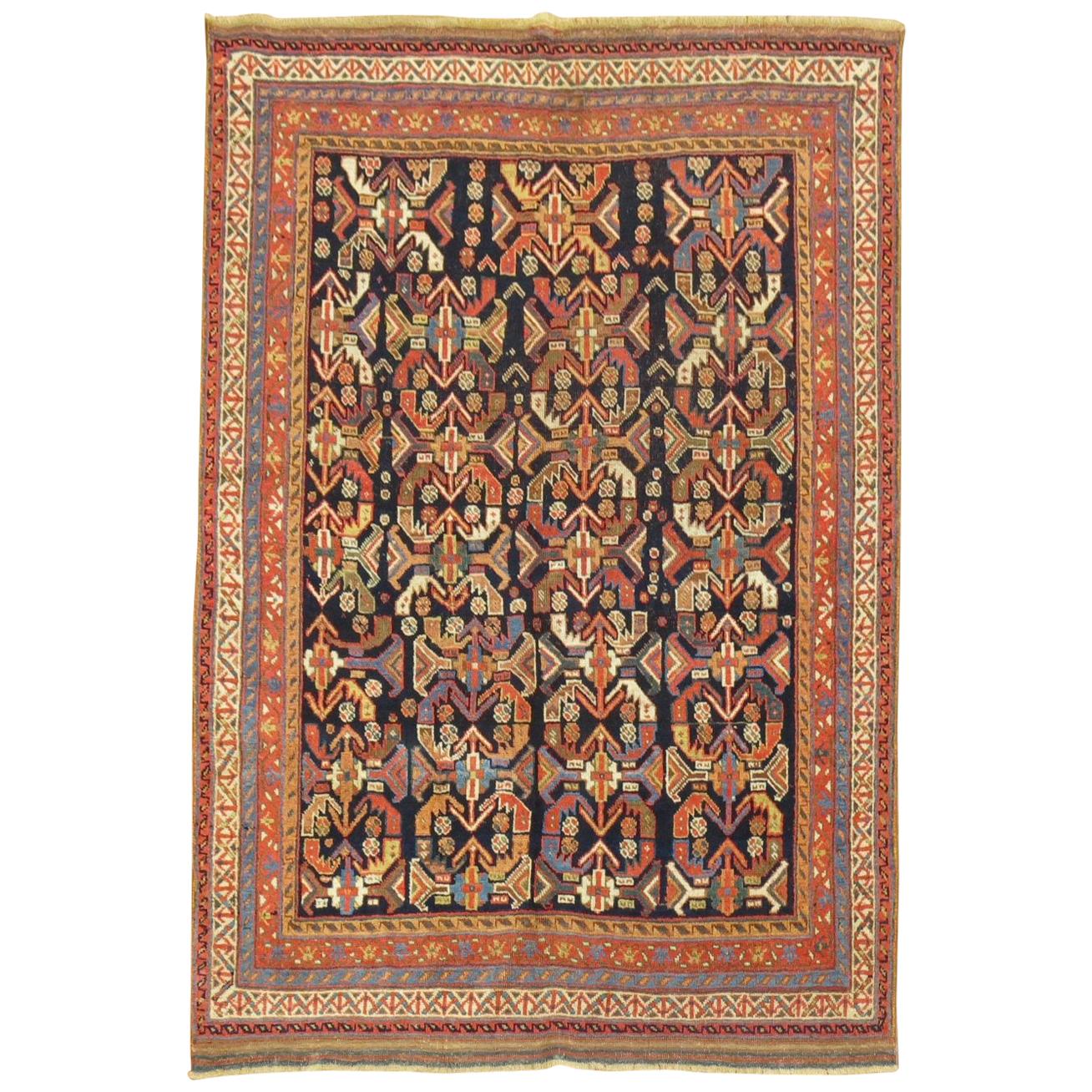Antiker persischer Afshar Stammes-Teppich mit geometrischem rostfarbenem Muster