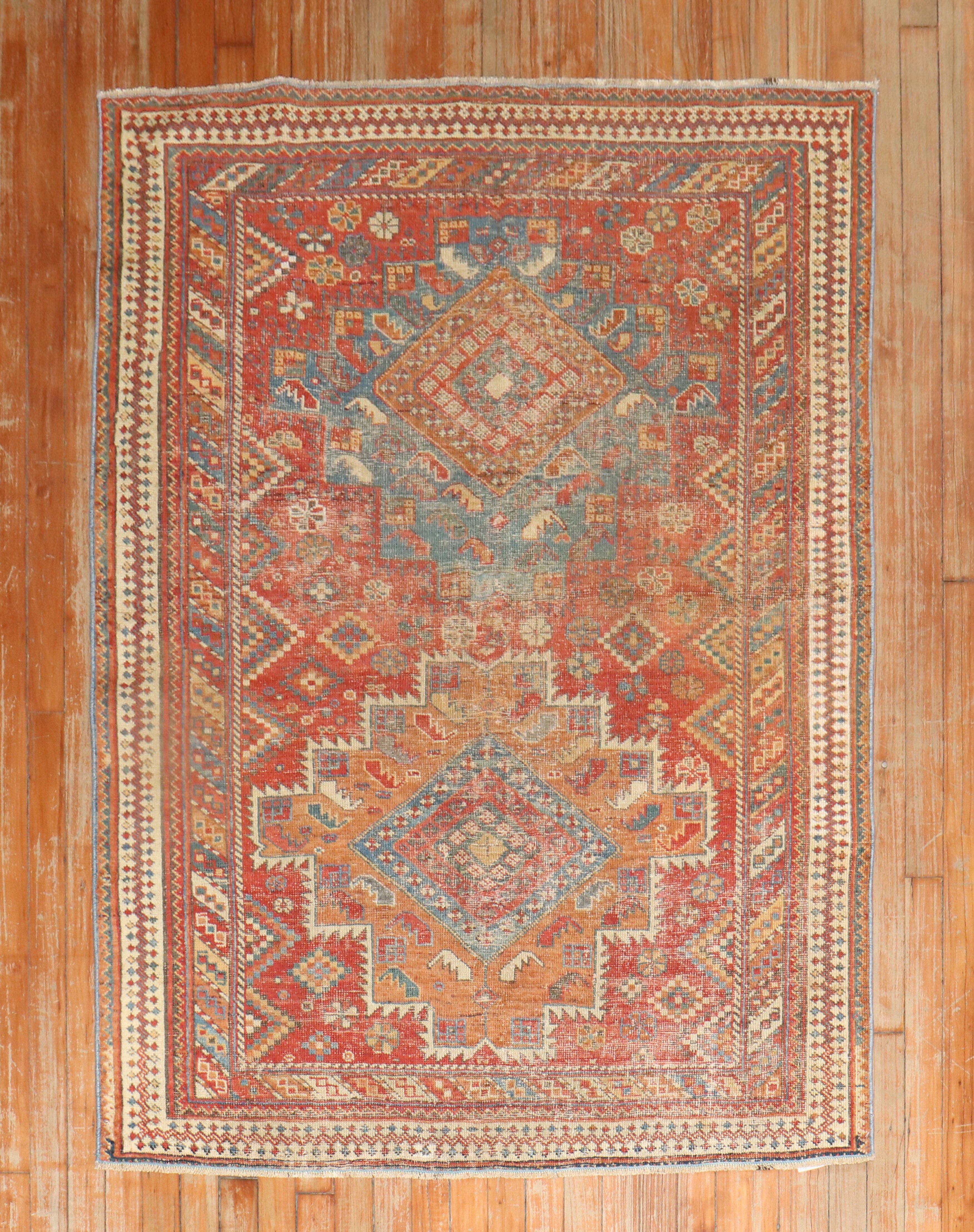 An early 20th-century worn Persian Afshar Tribal rug

Measure: 3'11'' x 5'2''.