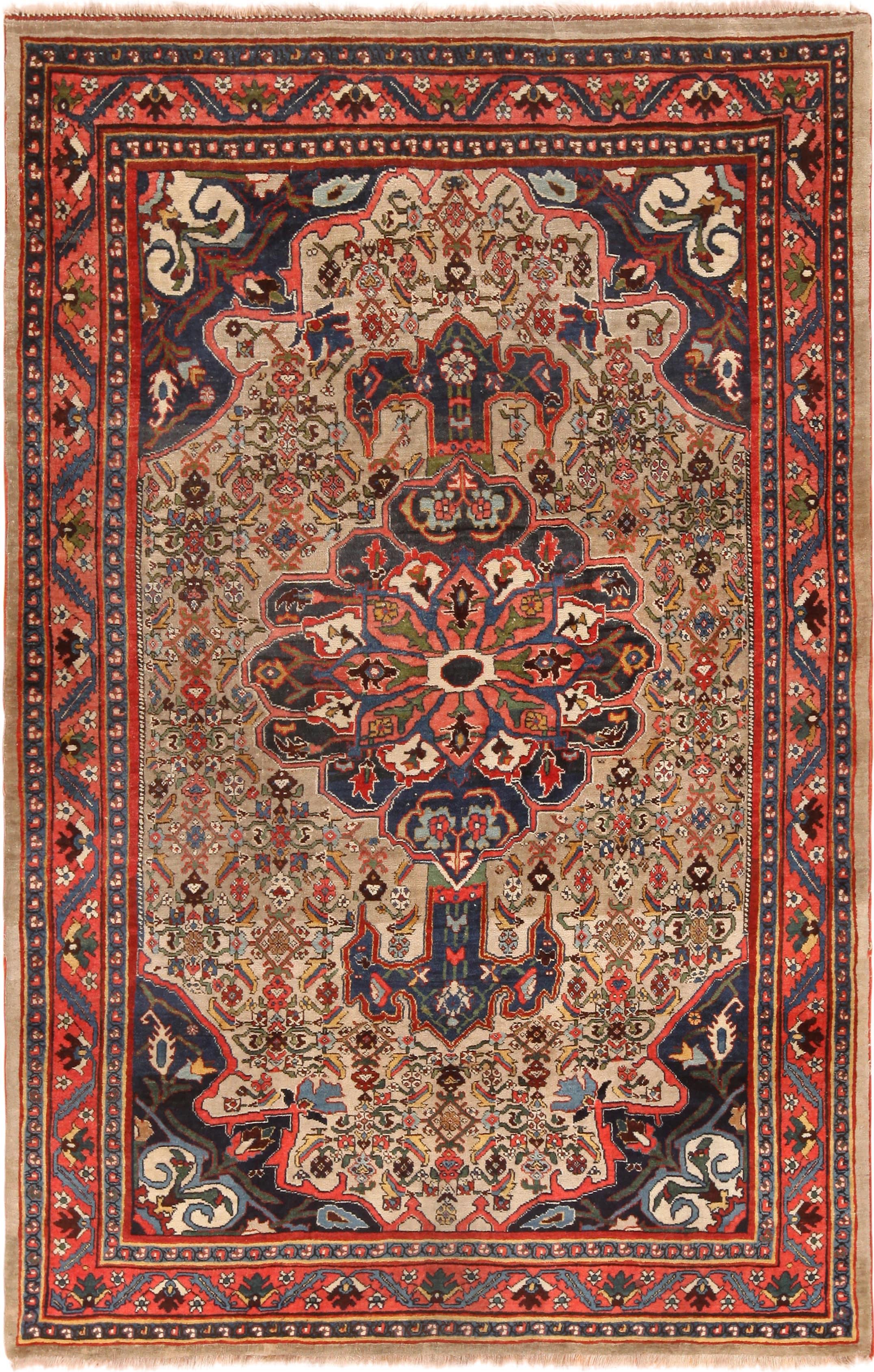 Hand-Knotted Tribal Antique Persian Bidjar Rug. 4 ft 7 in x 7 ft