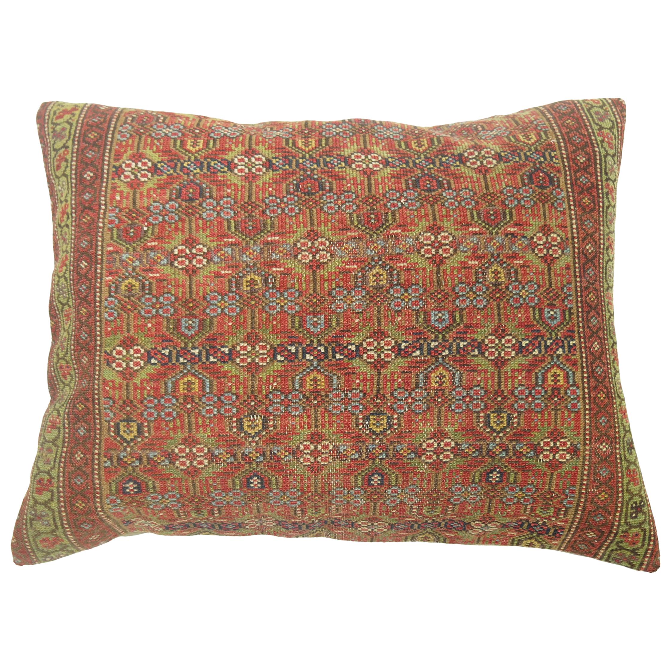 Tribal Antique Persian Floor Rug Pillow For Sale