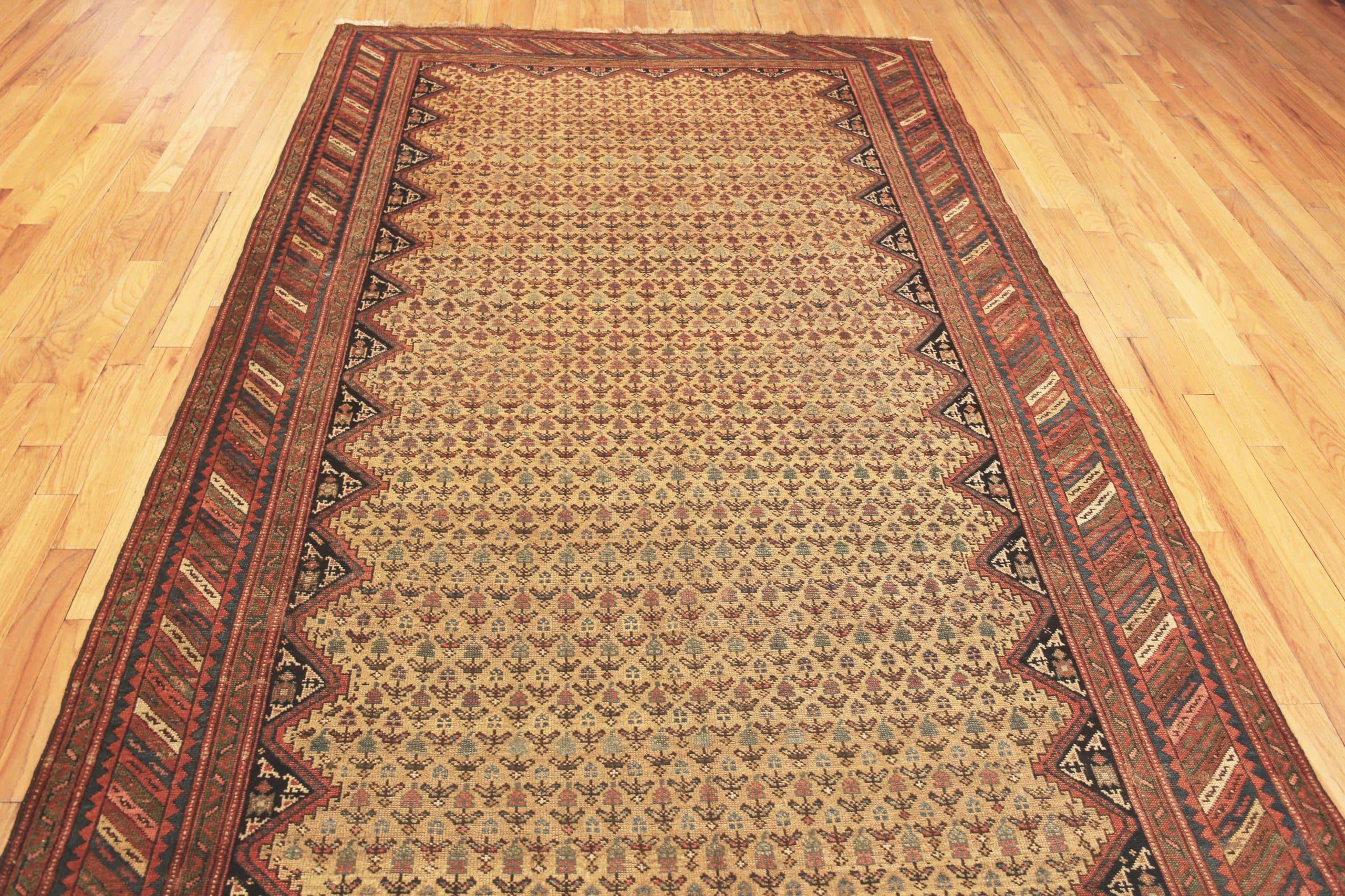 Tribal Antique Persian Kurdish Gallery Size Rug, Country of Origin: Persia, Circa date: 1900. Size: 6 ft 9 in x 19 ft 10 in (2.06 m x 6.05 m)

