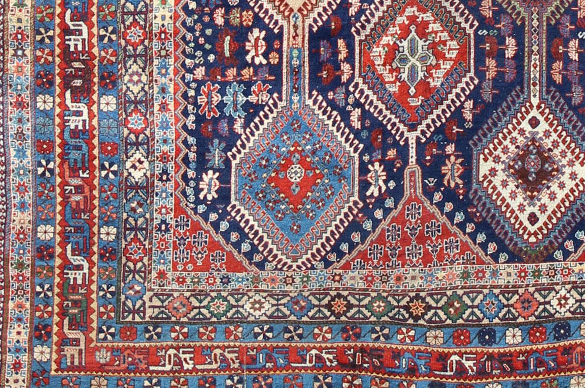 Wool Antique Persian Large Afshar Rug with Rich Jewel Tones and Diamond Design For Sale