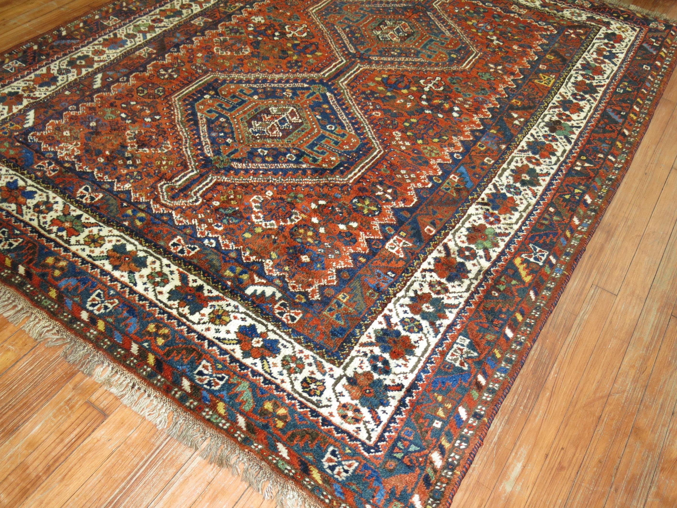Hand-Woven Tribal Antique Shiraz Rug For Sale