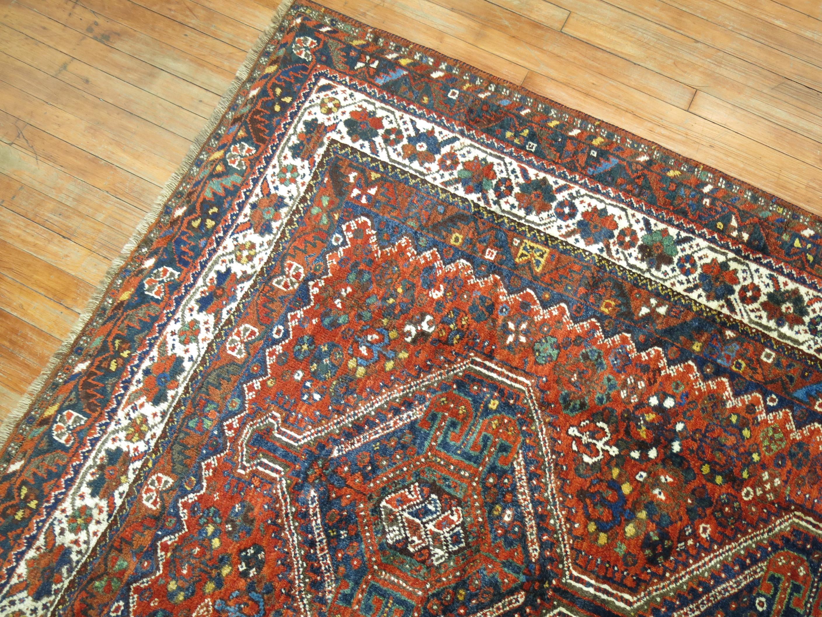 Wool Tribal Antique Shiraz Rug For Sale