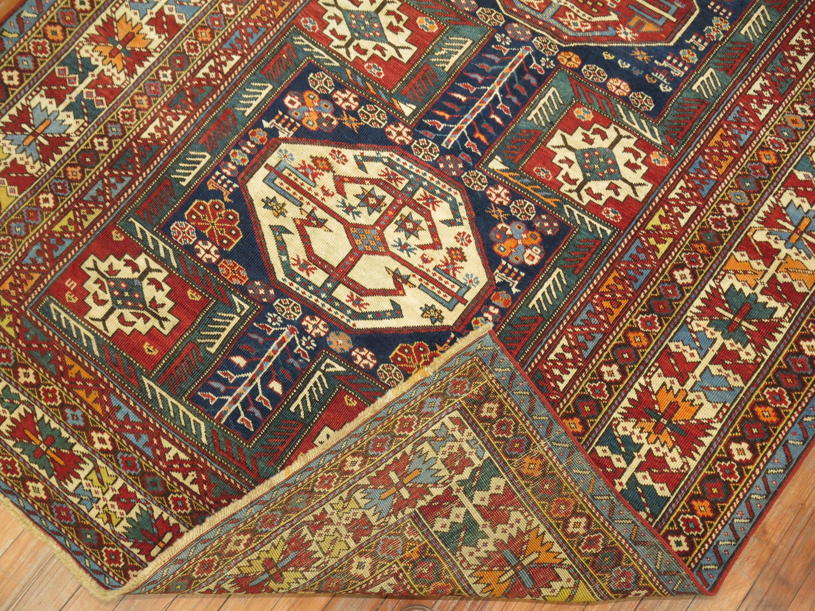 An intermediate size late 19th century antique Shirvan rug woven in the Caucasian mountainous region.

Measures: 4'8'' x 8'.