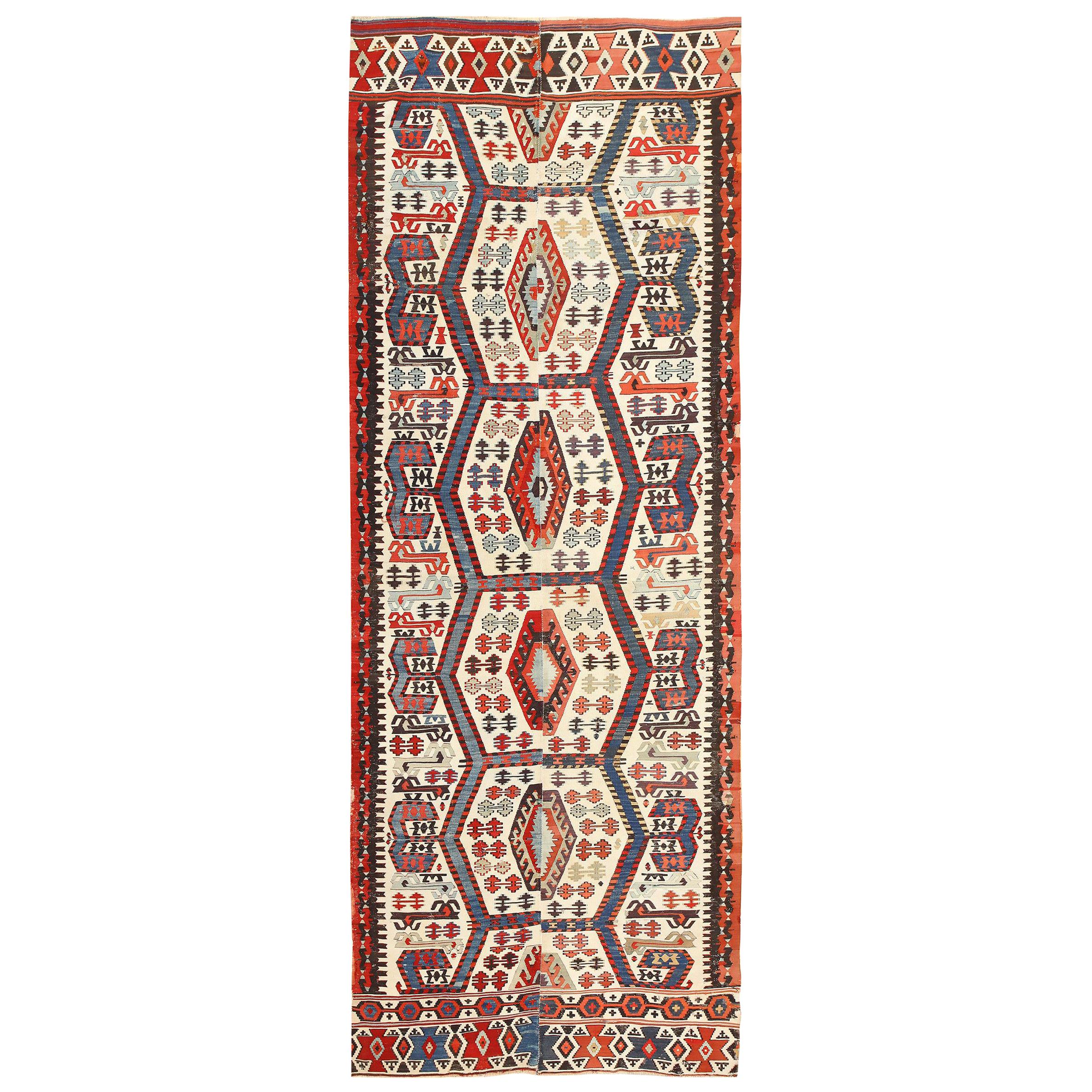 Antique Turkish Kilim. Size: 5 ft x 12 ft 8 in