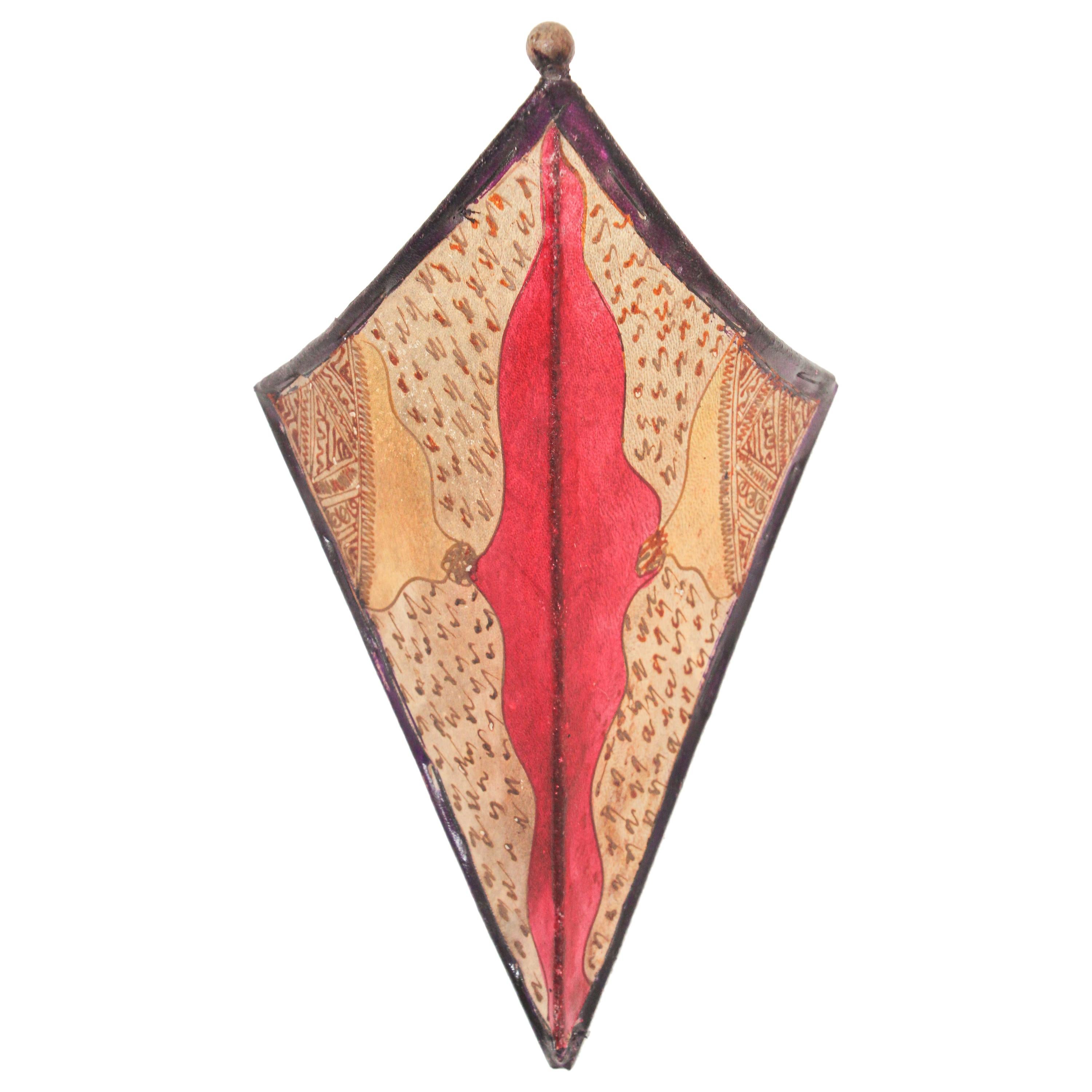 Handpainted Ethnic Art Parchment Wall Sconce from Morocco For Sale