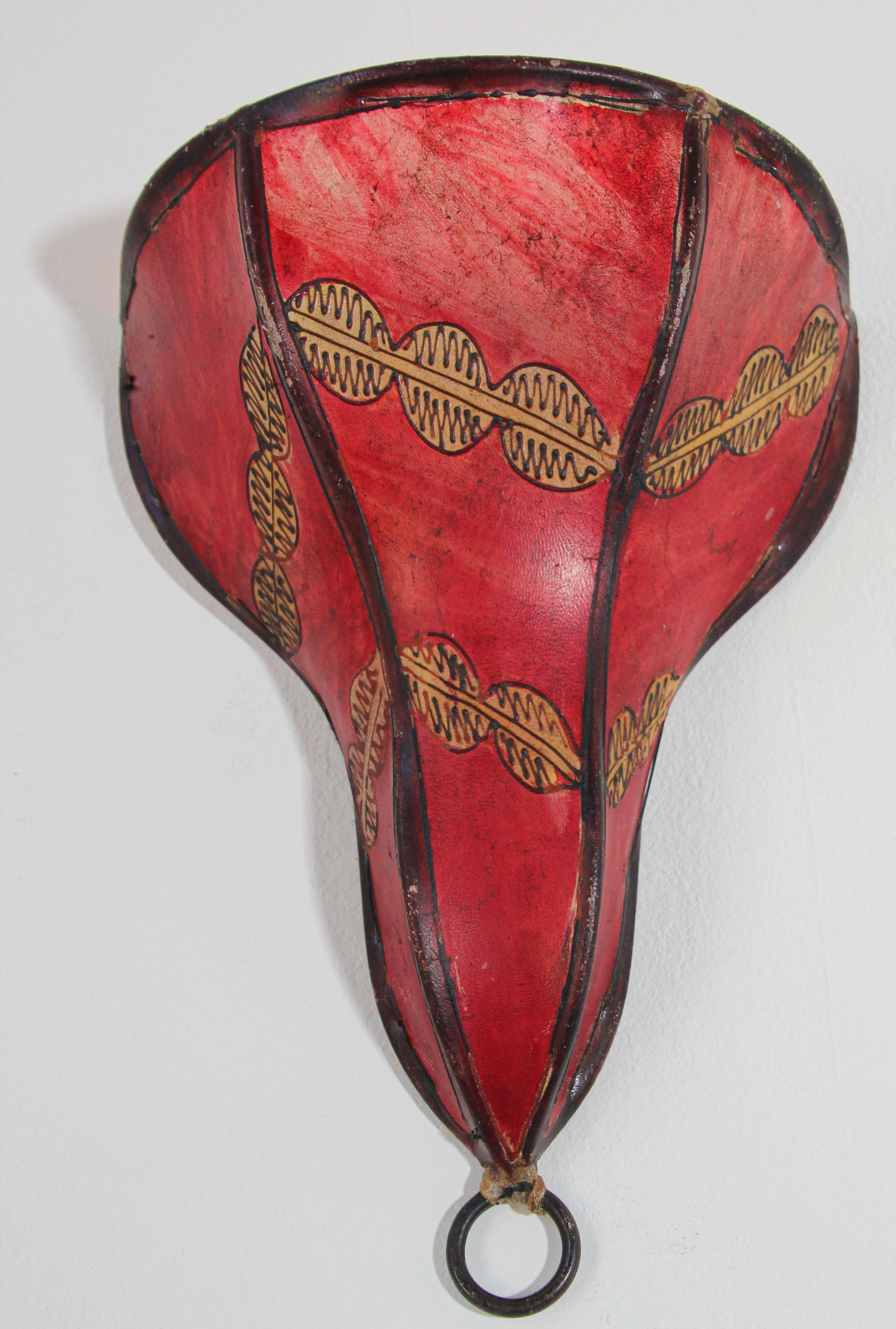 Tribal Art African Parchment Wall Sconce Red For Sale 11