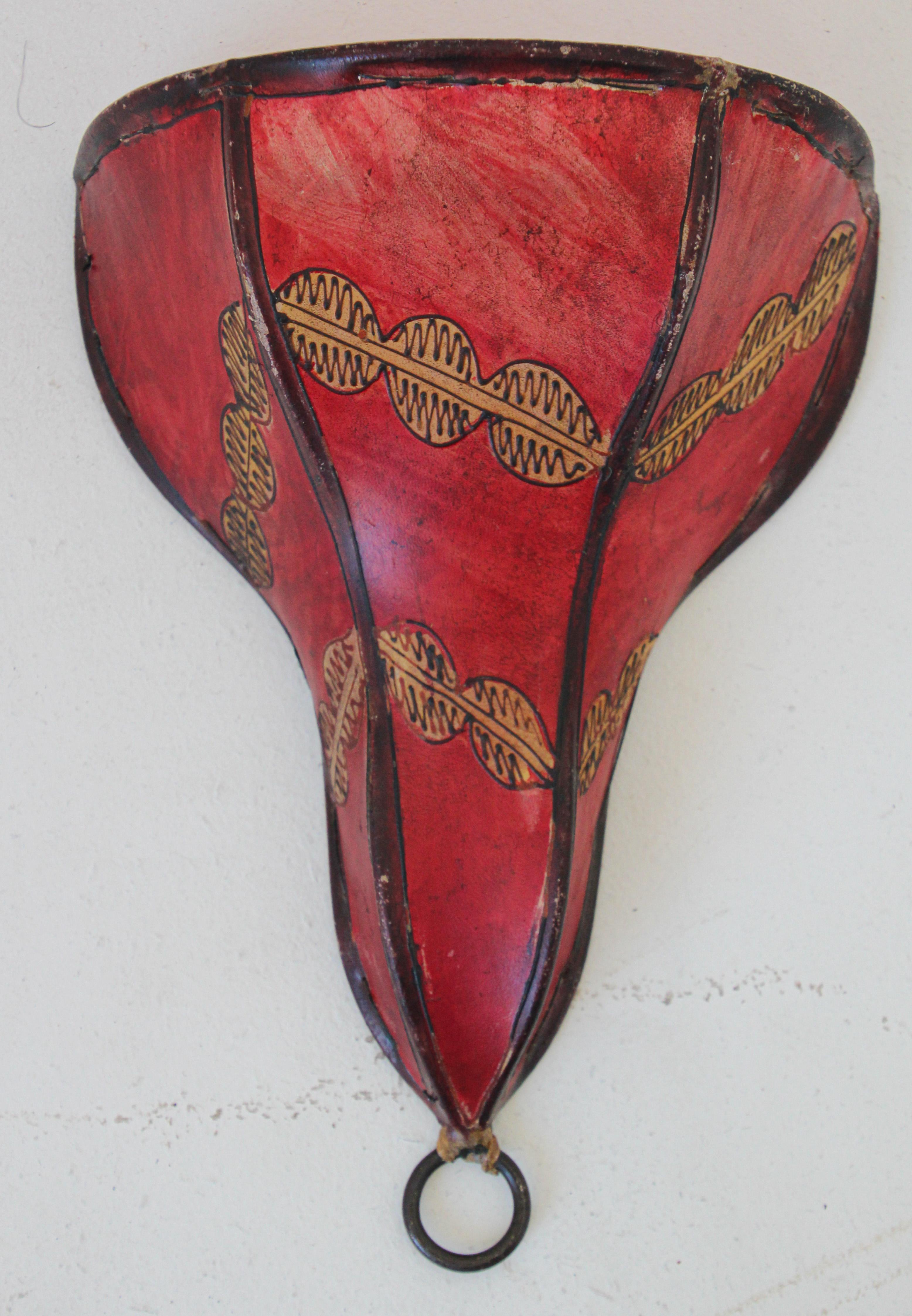 Moorish Tribal Art African Parchment Wall Sconce Red For Sale