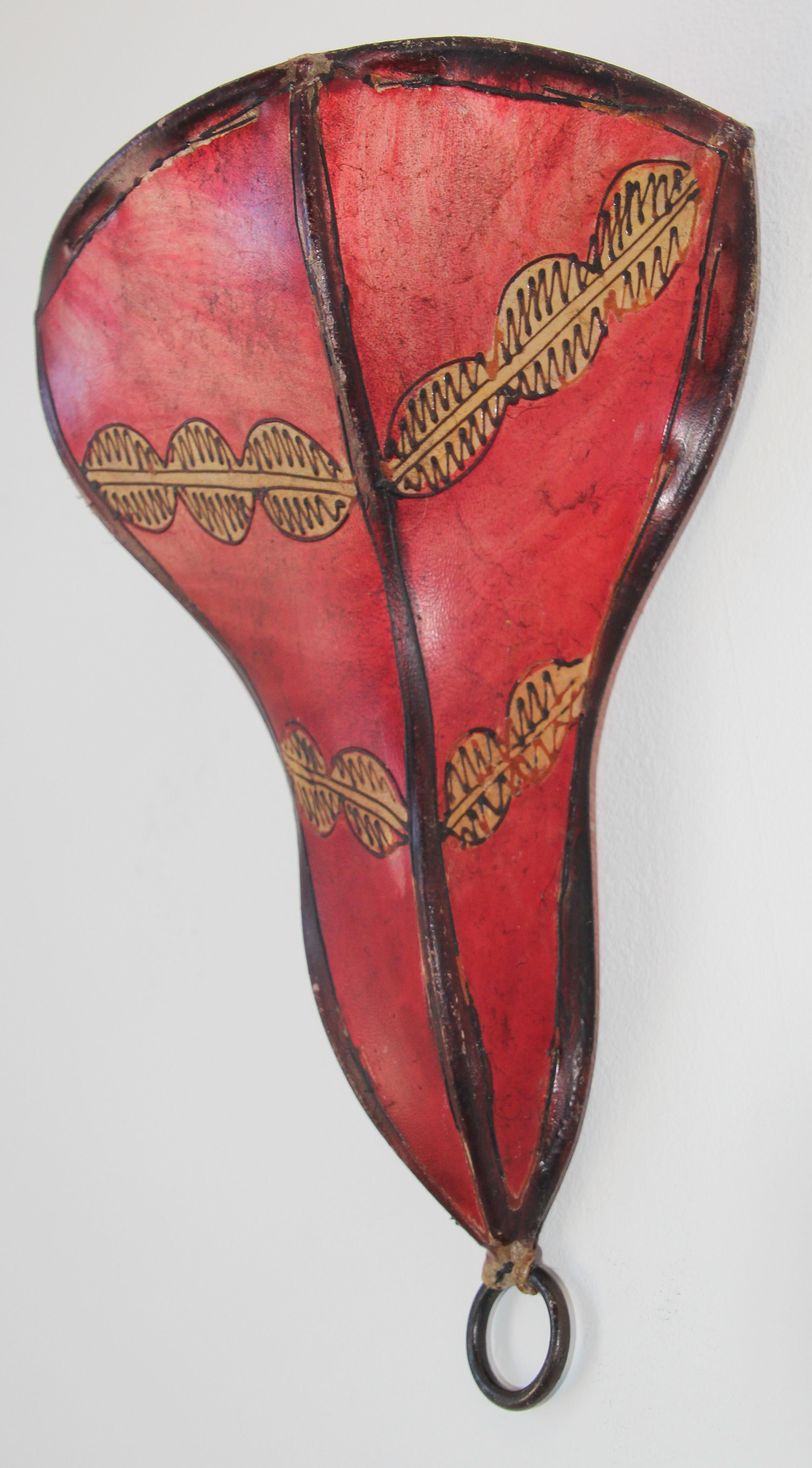 Hand-Crafted Tribal Art African Parchment Wall Sconce Red For Sale
