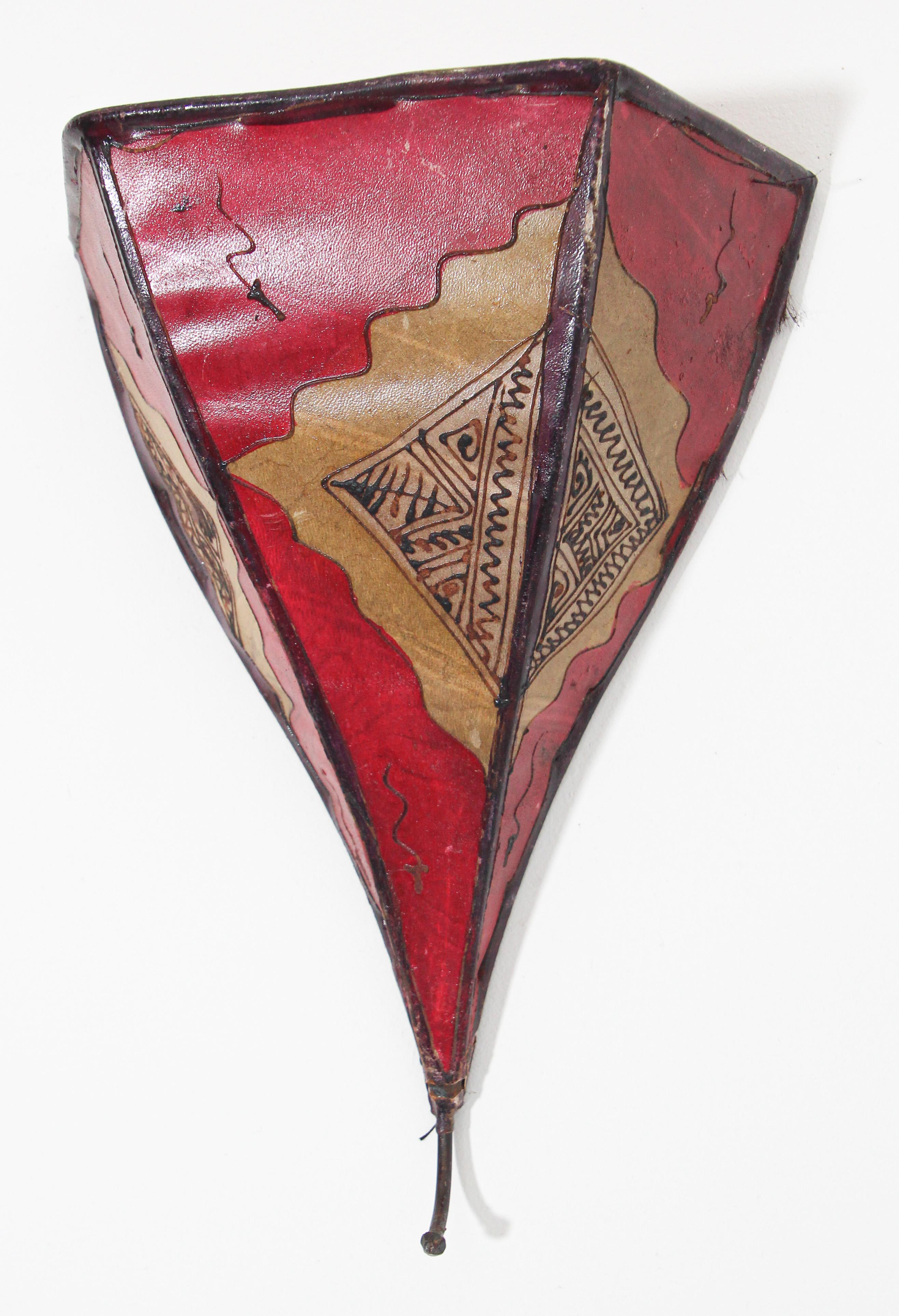 Moorish Handpainted Moroccan Red Parchment Wall Sconce For Sale
