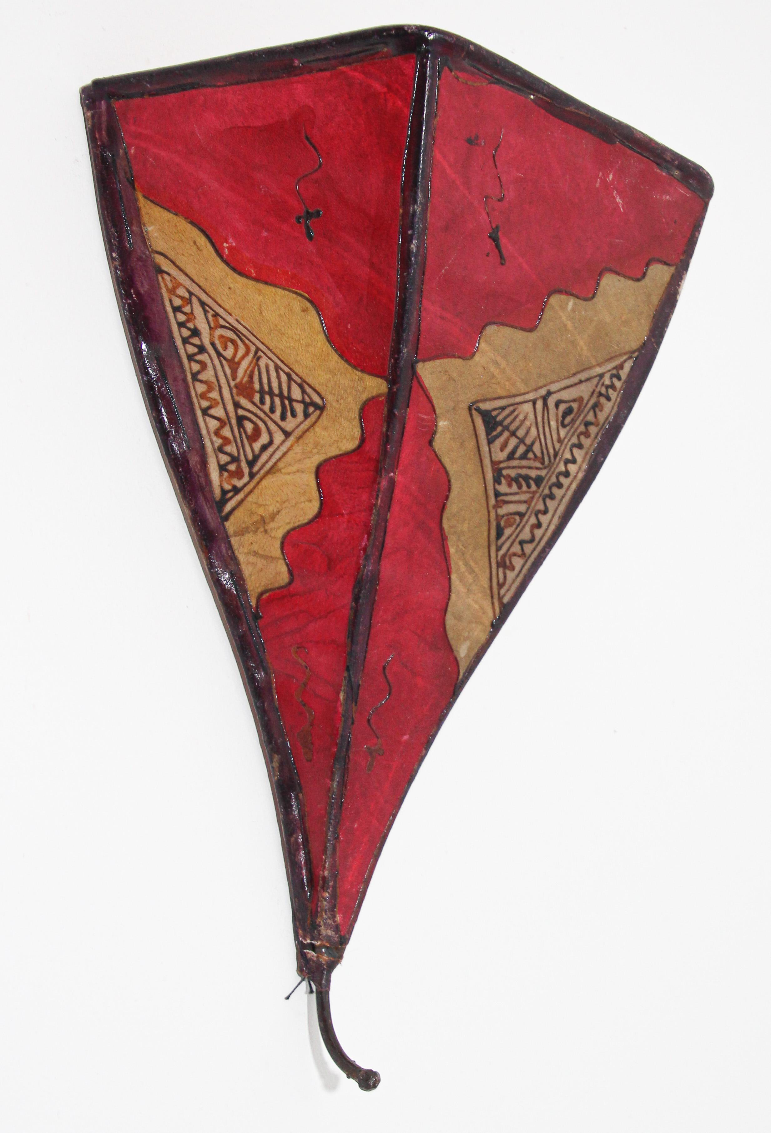Hand-Crafted Handpainted Moroccan Red Parchment Wall Sconce For Sale