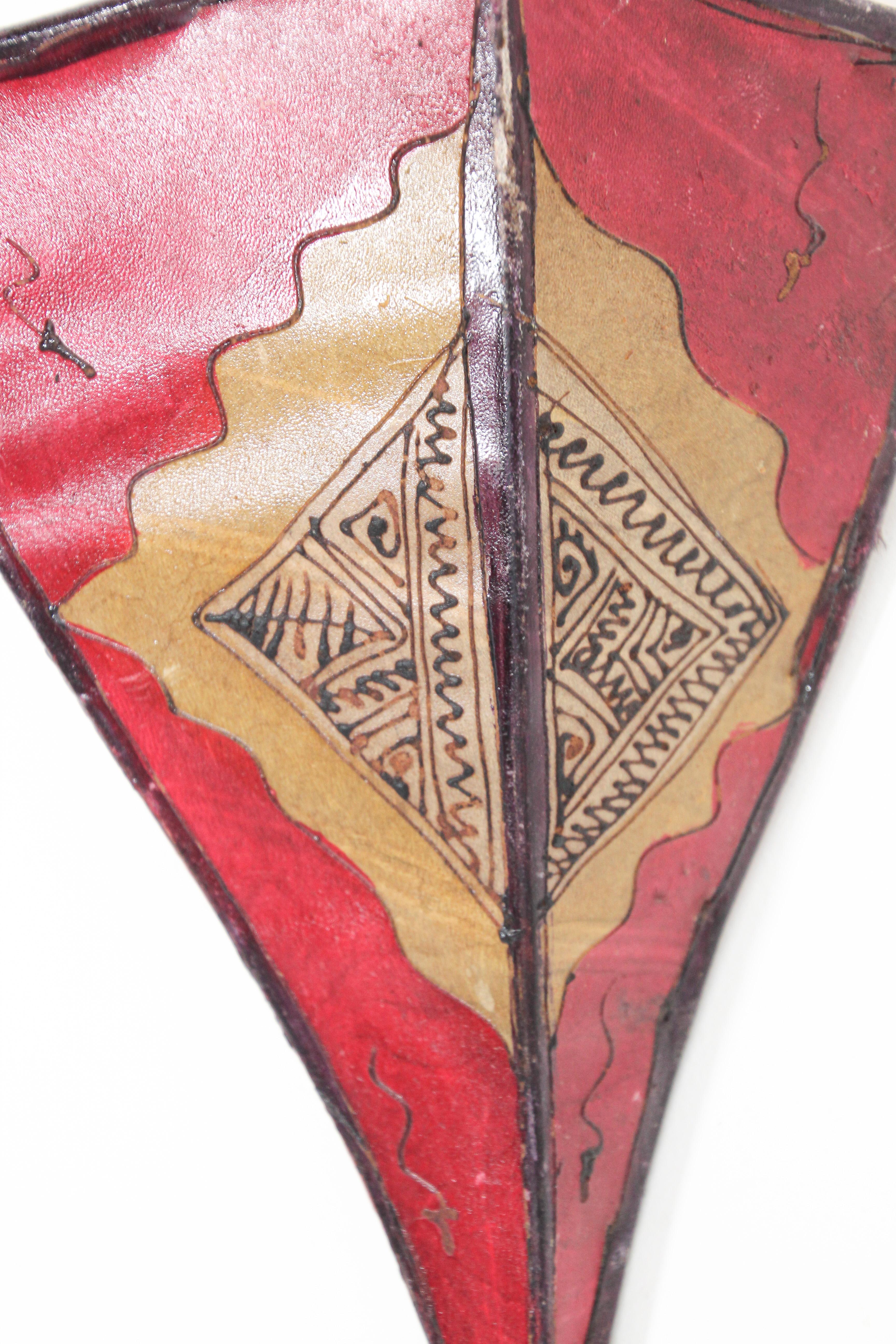 Hide Handpainted Moroccan Red Parchment Wall Sconce For Sale