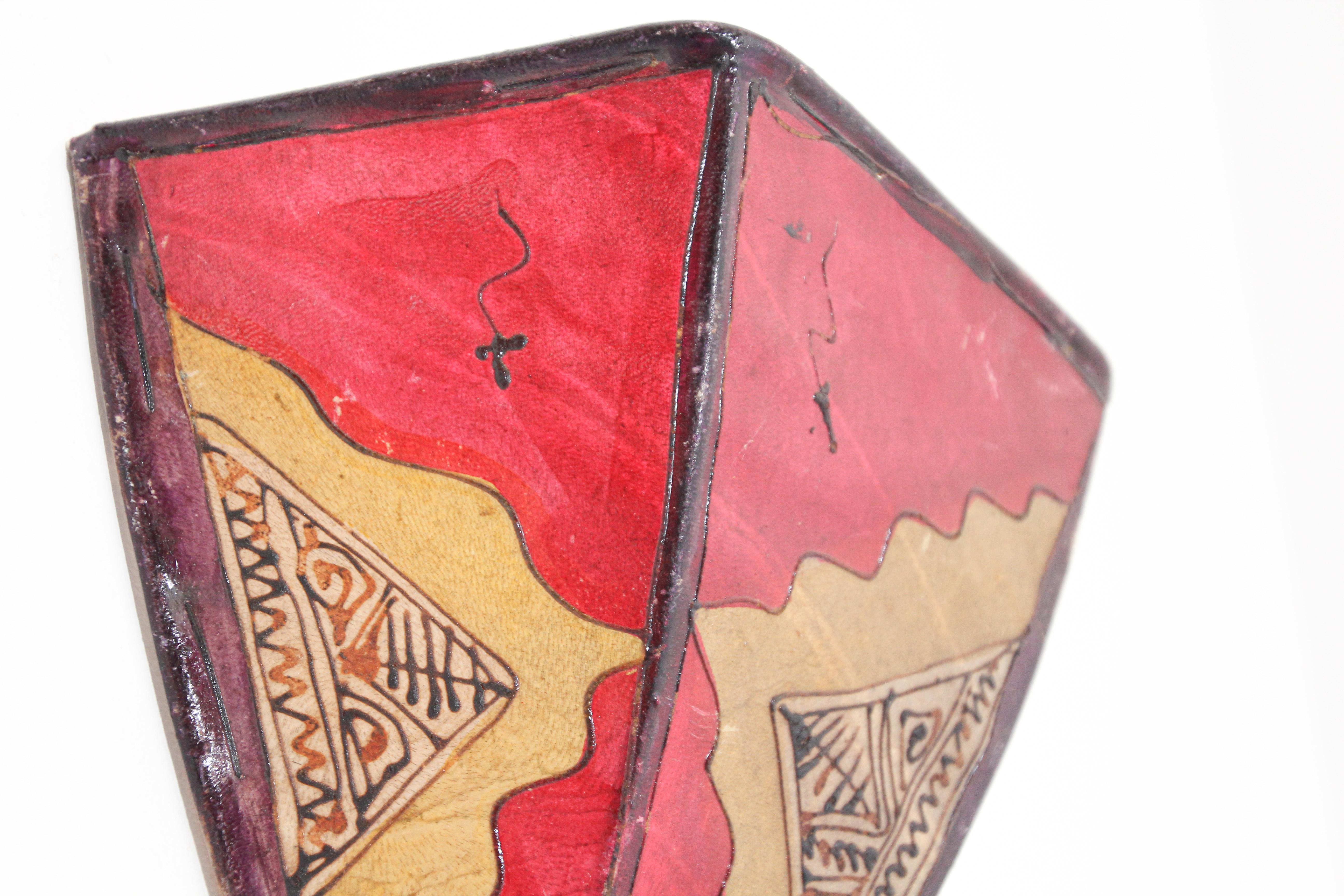 Handpainted Moroccan Red Parchment Wall Sconce For Sale 2