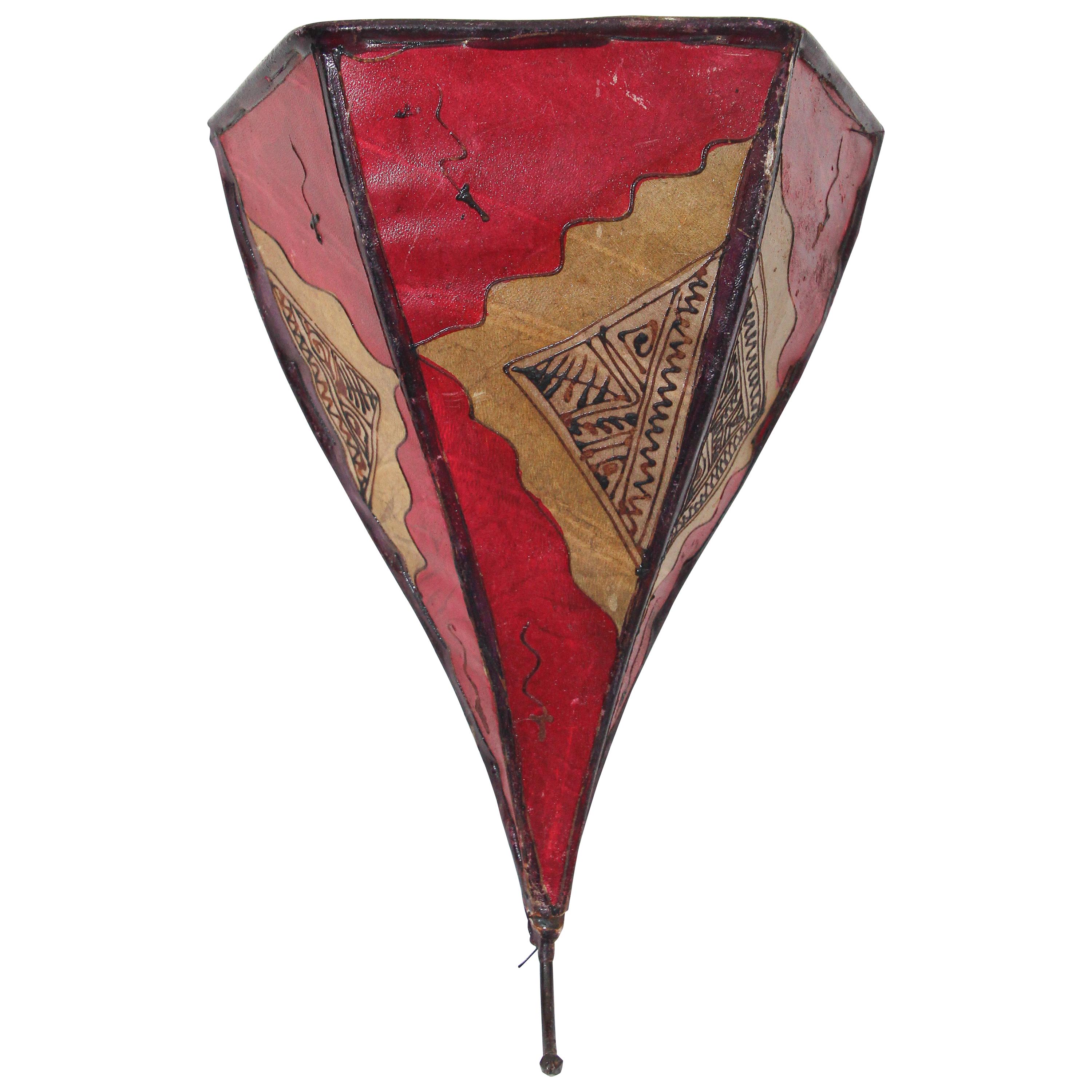 Handpainted Moroccan Red Parchment Wall Sconce For Sale