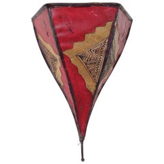 Vintage Handpainted Moroccan Red Parchment Wall Sconce