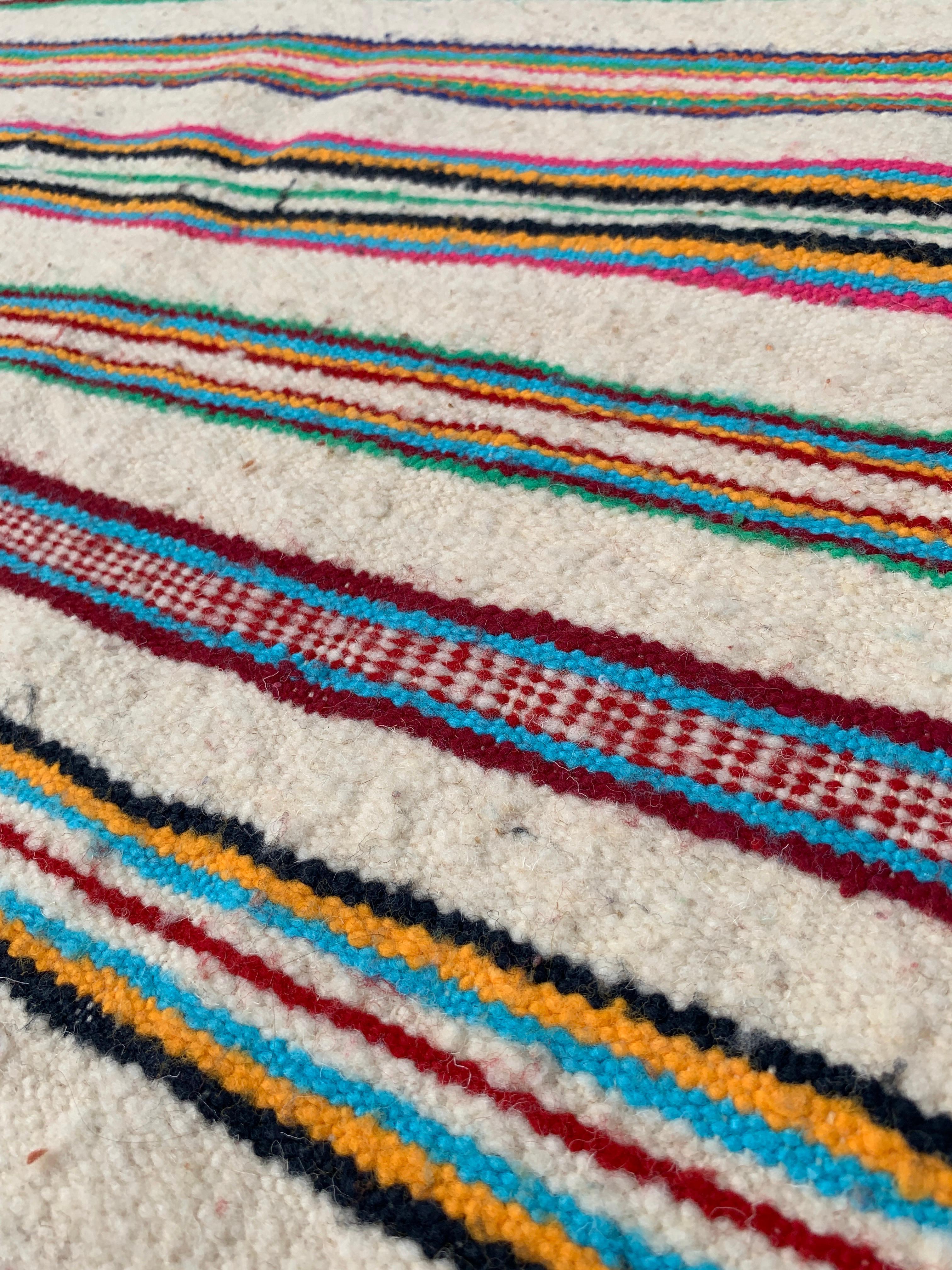 Tribal Berber Stripped Rug Sofa Throw Handmade Wool Vintage Boho Algerian 1970s For Sale 2