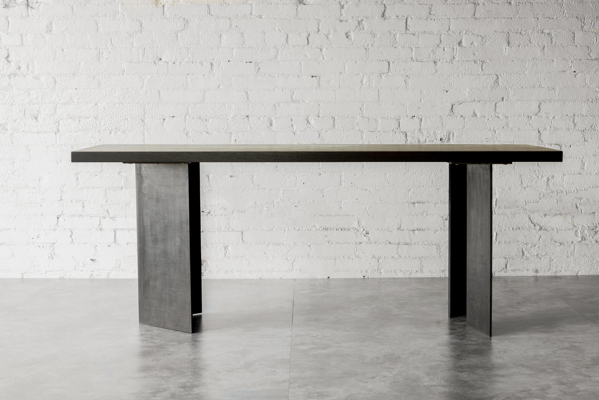 Canadian Tribal Blackened Oak and Steel Table by Autonomous Furniture For Sale
