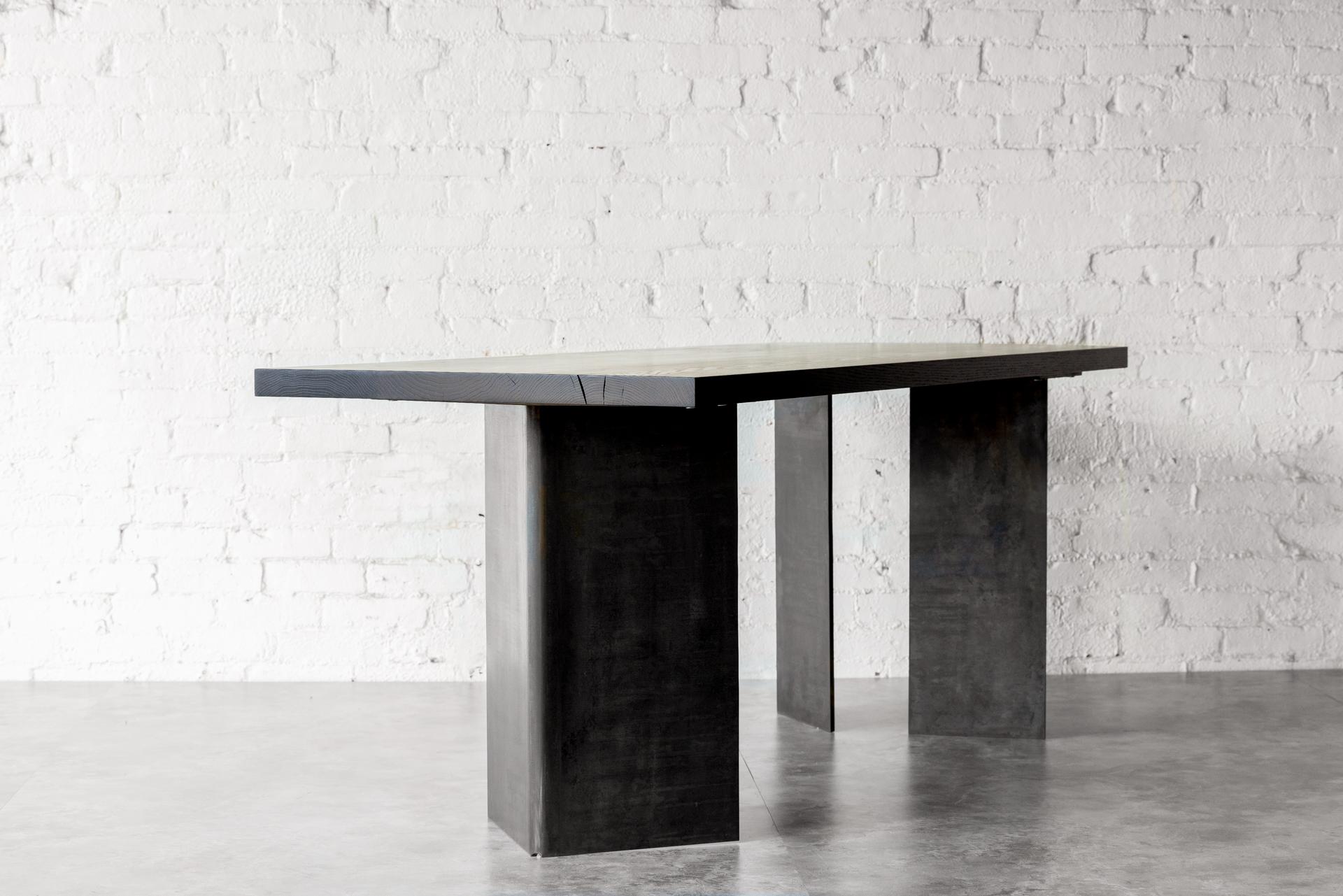 Tribal Blackened Oak and Steel Table by Autonomous Furniture In New Condition For Sale In Victoria, BC