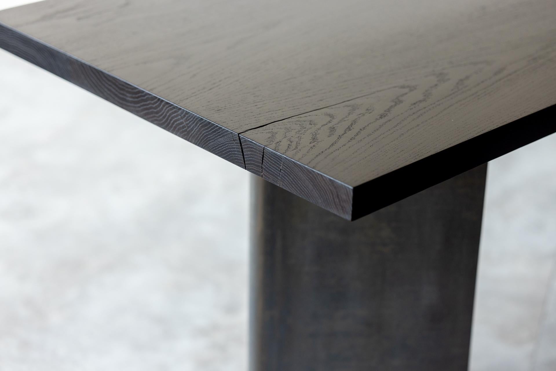 Contemporary Tribal Blackened Oak and Steel Table by Autonomous Furniture For Sale