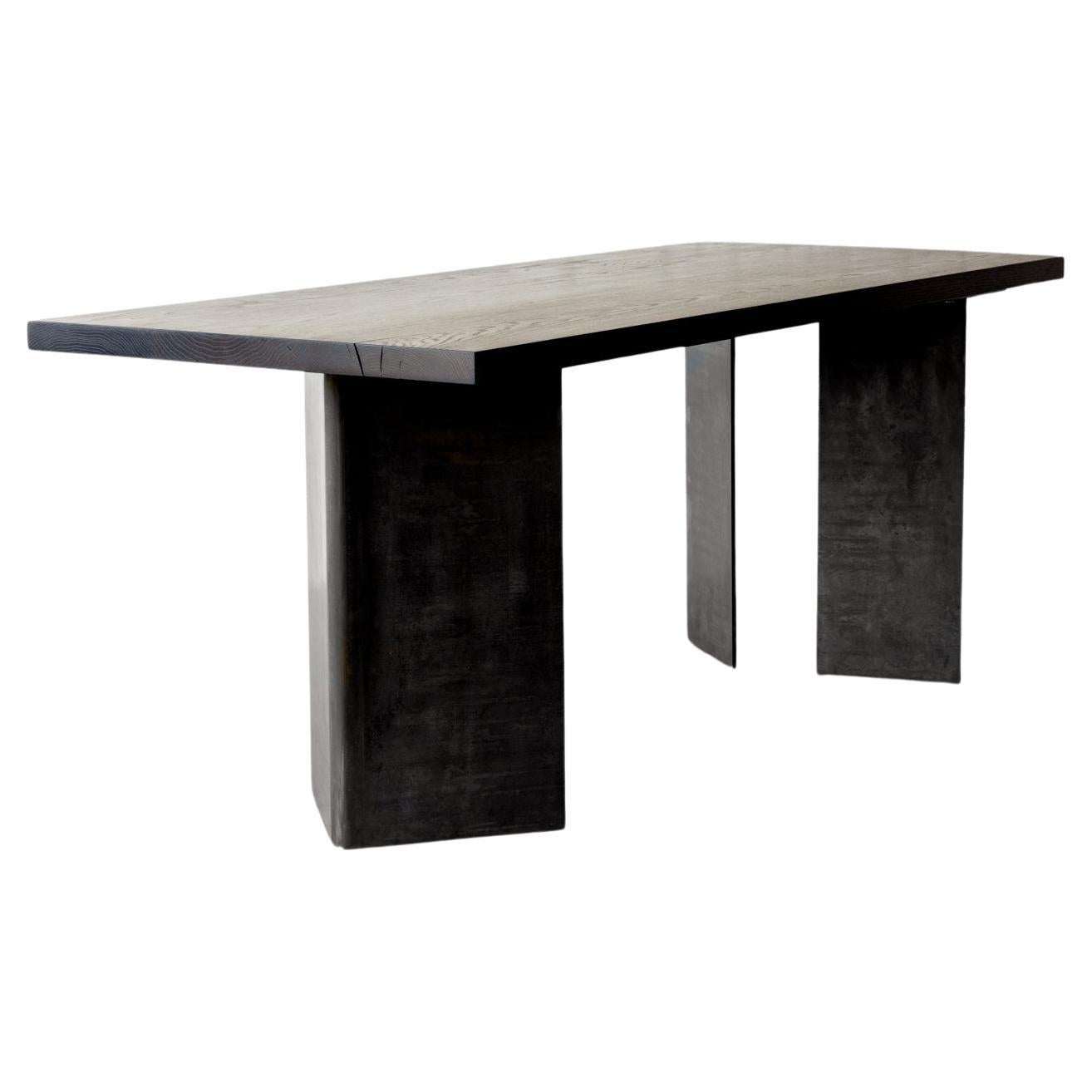 Tribal Blackened Oak and Steel Table by Autonomous Furniture For Sale