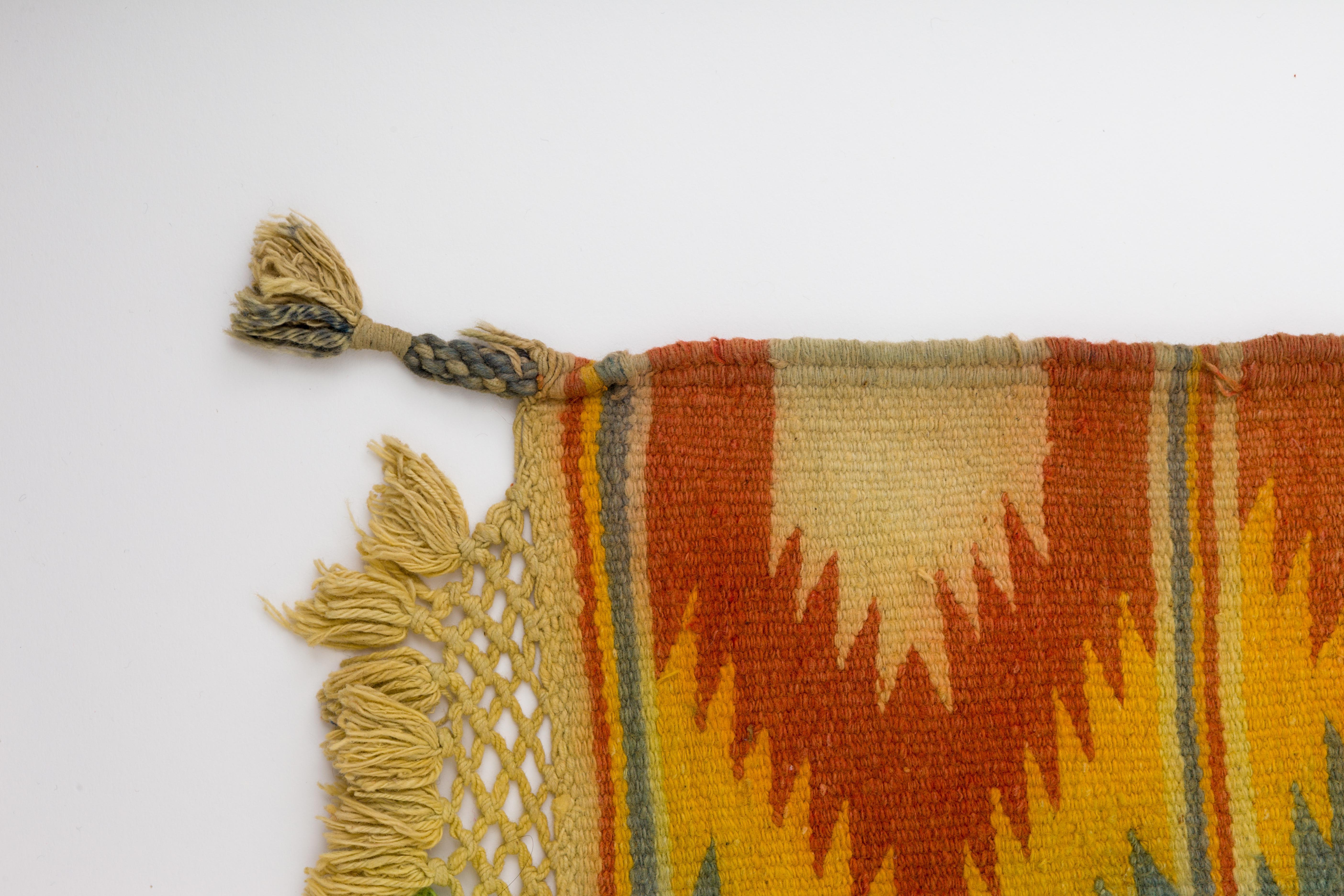 Hand-Woven Vintage Rajasthani Indian Blue and Yellow Chevron Pattern Flat-Weave Dhurrie Rug For Sale