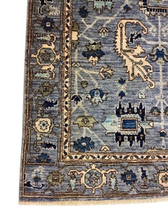Tribal Blue, Cream, Green & Tan Wool Persian Rug with Geometric Motifs, 3' x 5'