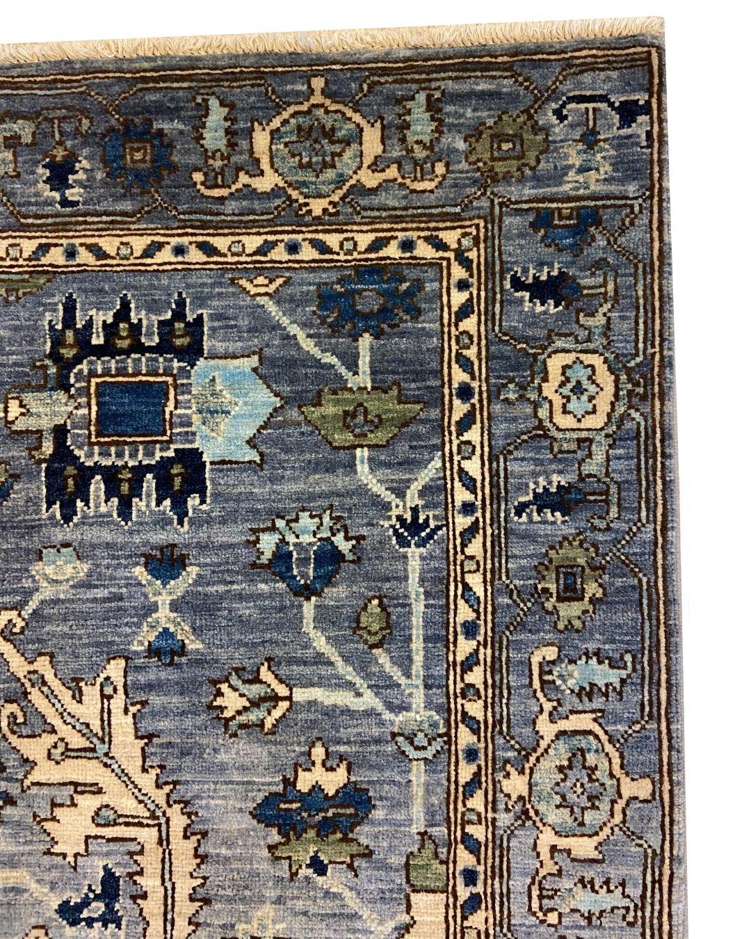 Tribal Blue, Cream, Green & Tan Wool Persian Rug with Geometric Motifs, 3' x 5' In New Condition For Sale In New York, NY