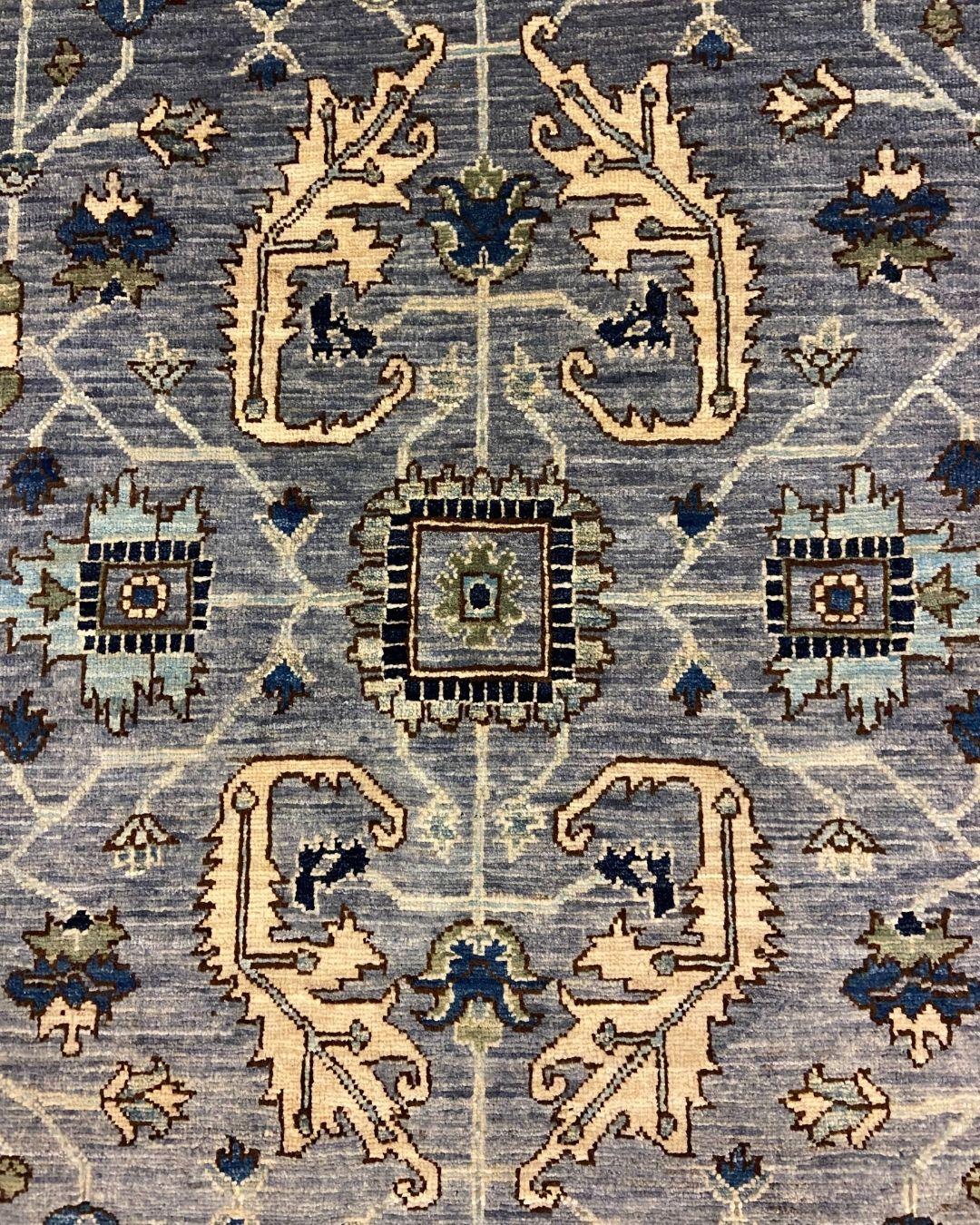Tribal Blue, Cream, Green & Tan Wool Persian Rug with Geometric Motifs, 3' x 5' For Sale 1