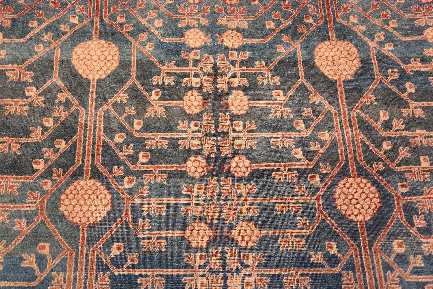 Early 20th Century Tribal Blue Grey Antique Pomegranate Khotan Rug. Size: 6 ft 2 in x 13 ft