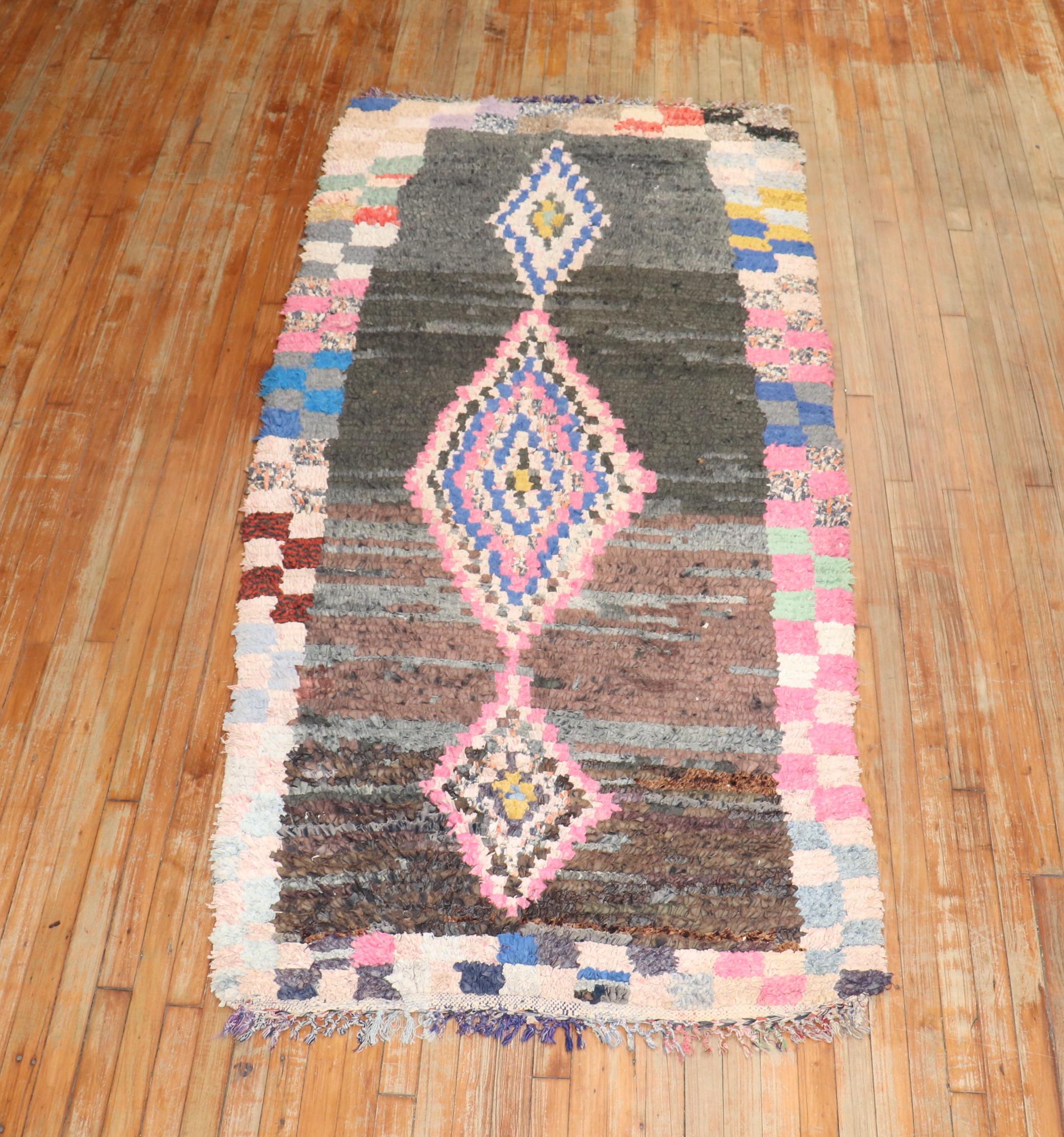 Hand-Woven Tribal Bohemian Mid 20th Century Moroccan Rug For Sale