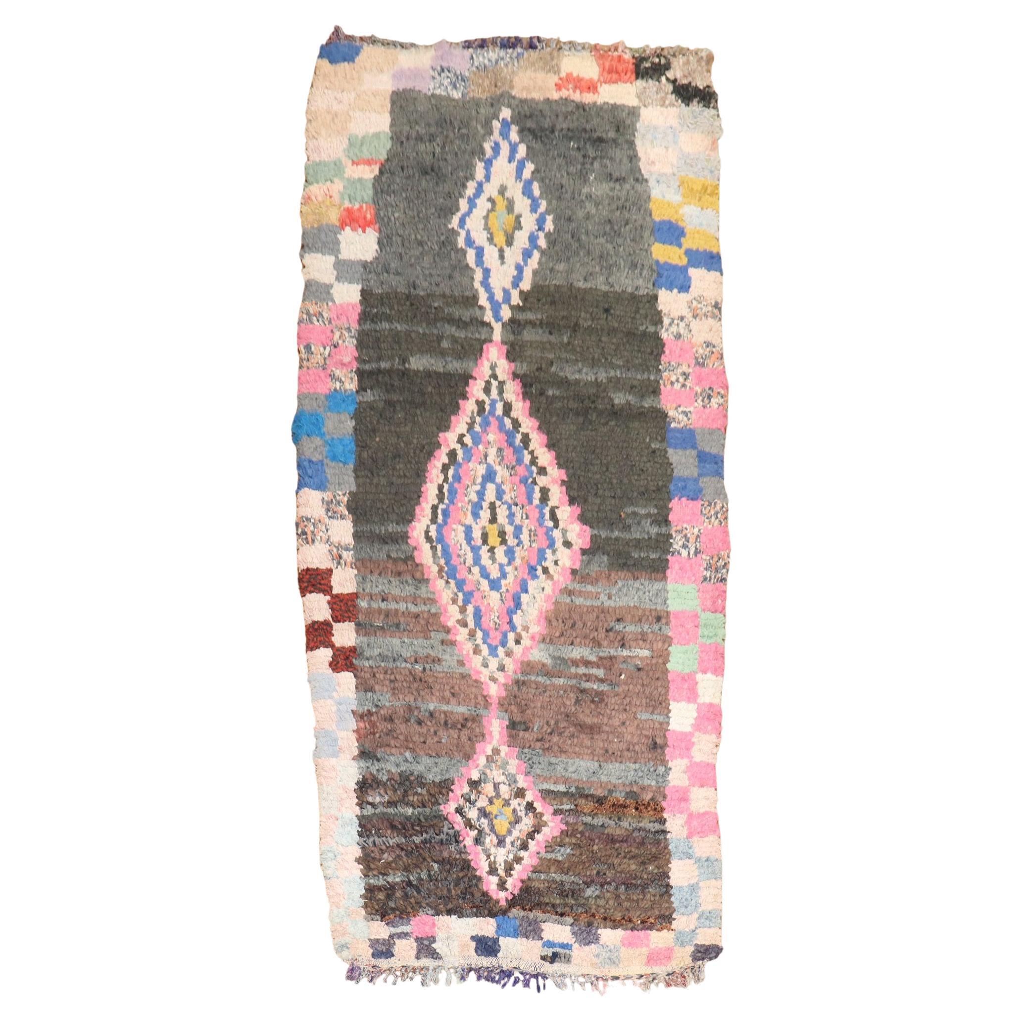 Tribal Bohemian Mitte 20. Jahrhundert Marokkanischer Teppich im Angebot