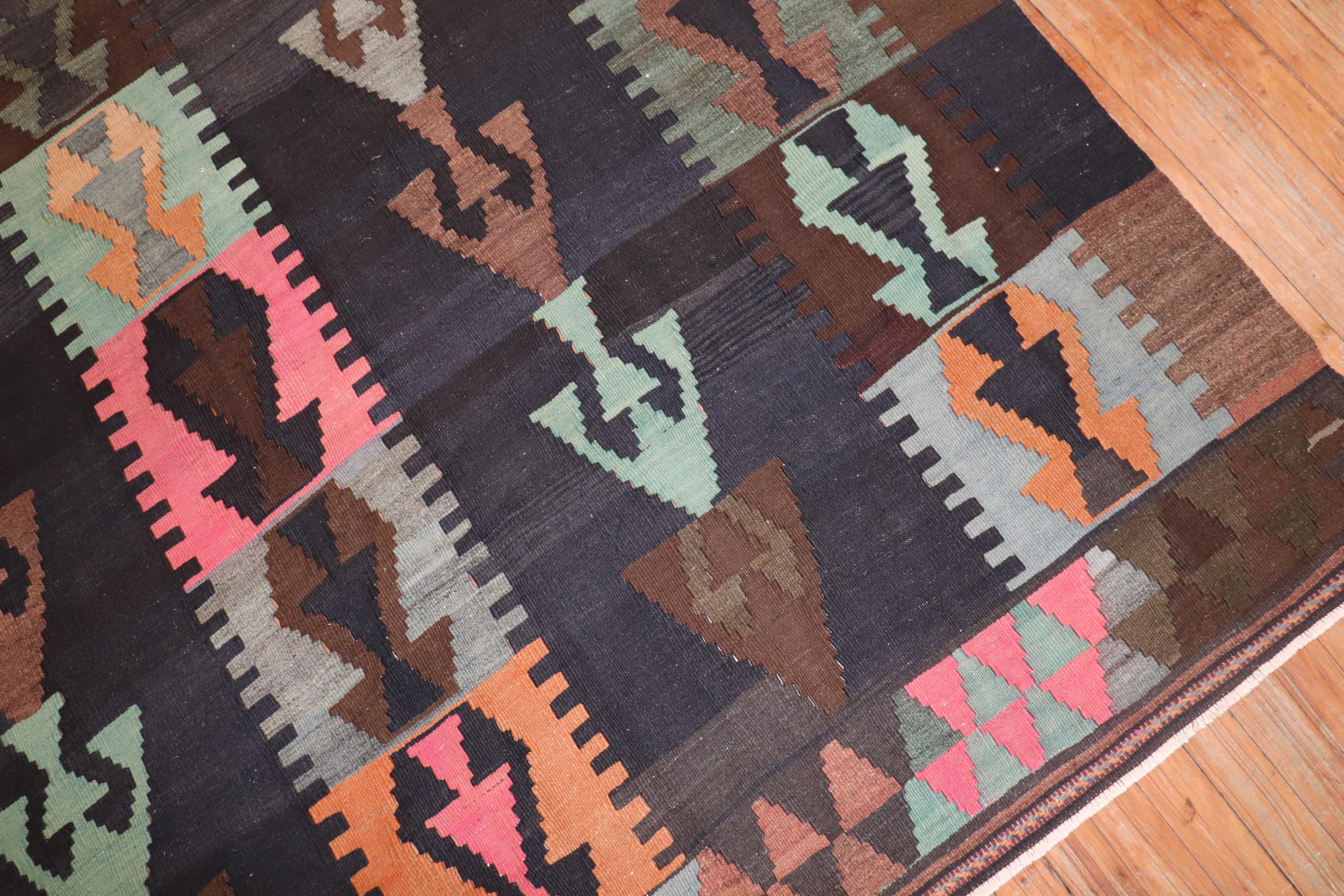 Hand-Knotted Tribal Bohemian Vintage Turkish Kilim Flat-Weave For Sale