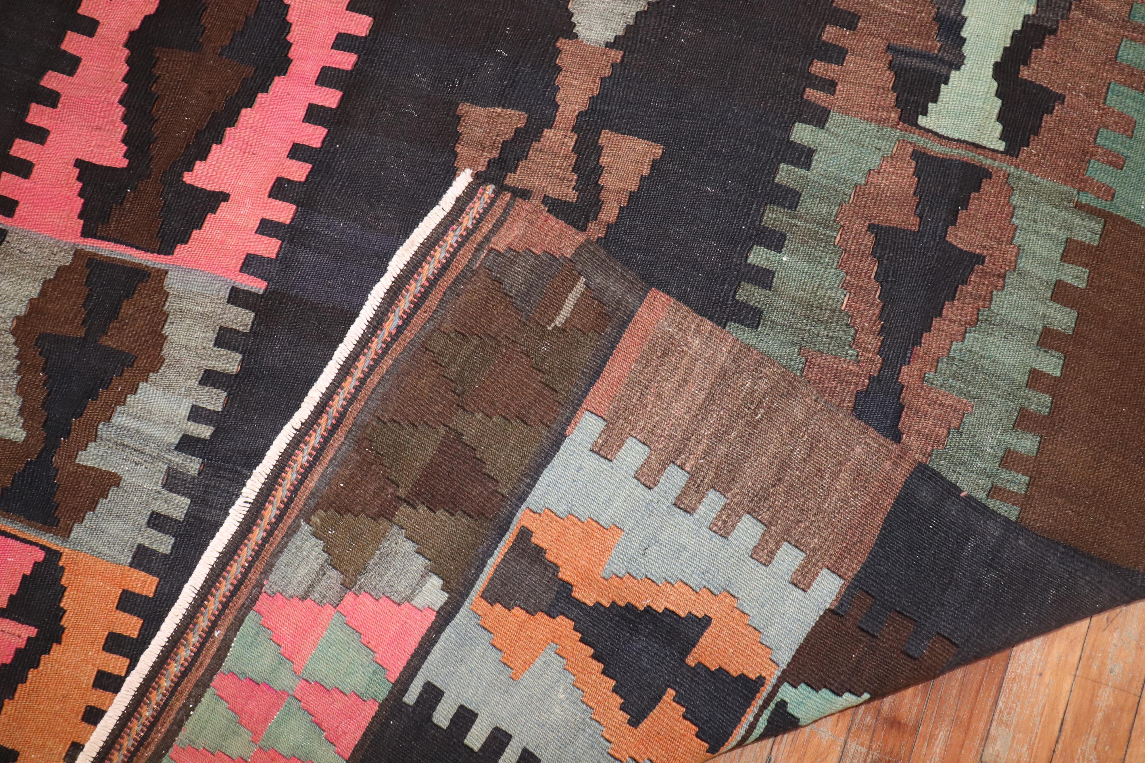 Tribal Bohemian Vintage Turkish Kilim Flat-Weave In Good Condition For Sale In New York, NY