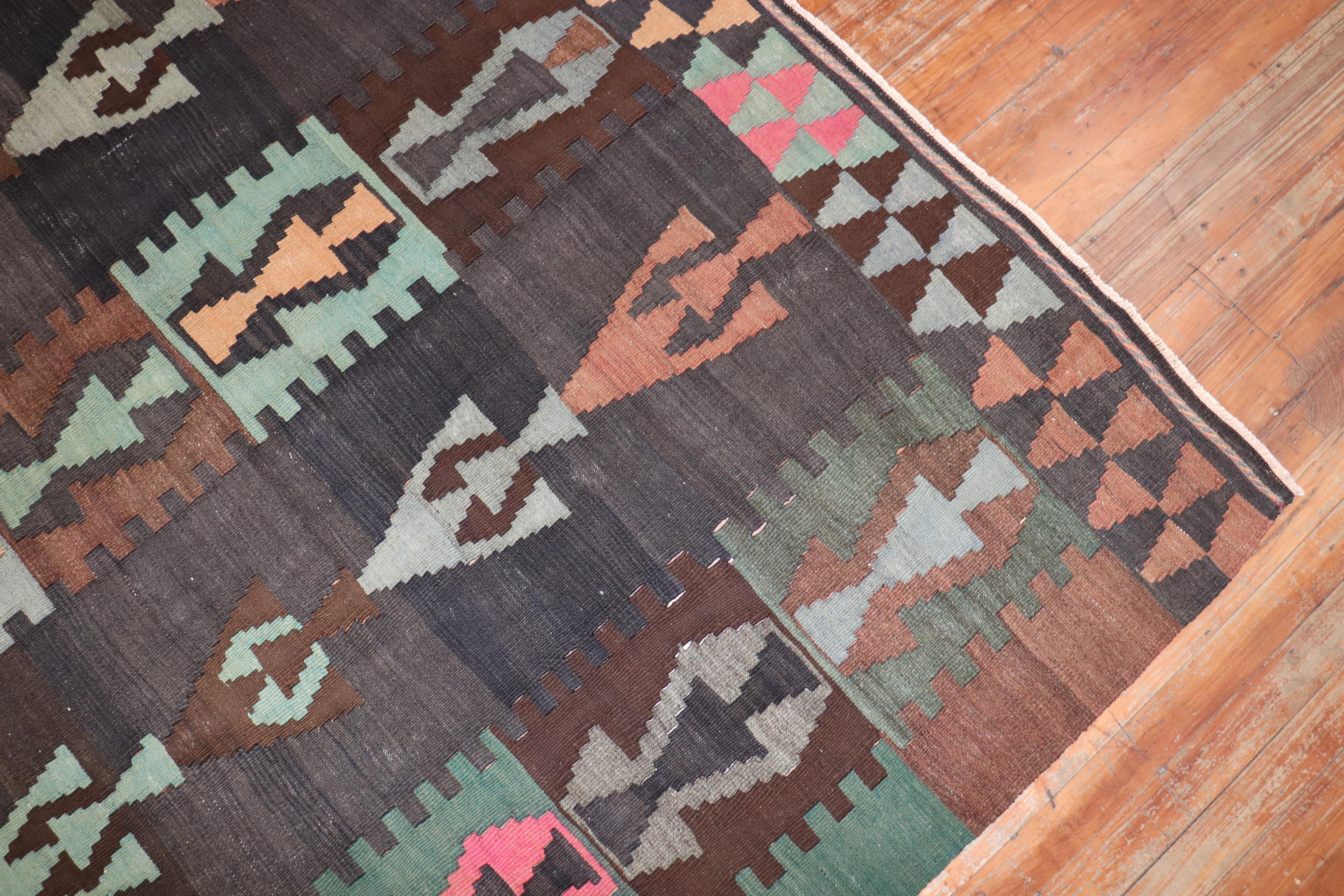 20th Century Tribal Bohemian Vintage Turkish Kilim Flat-Weave For Sale