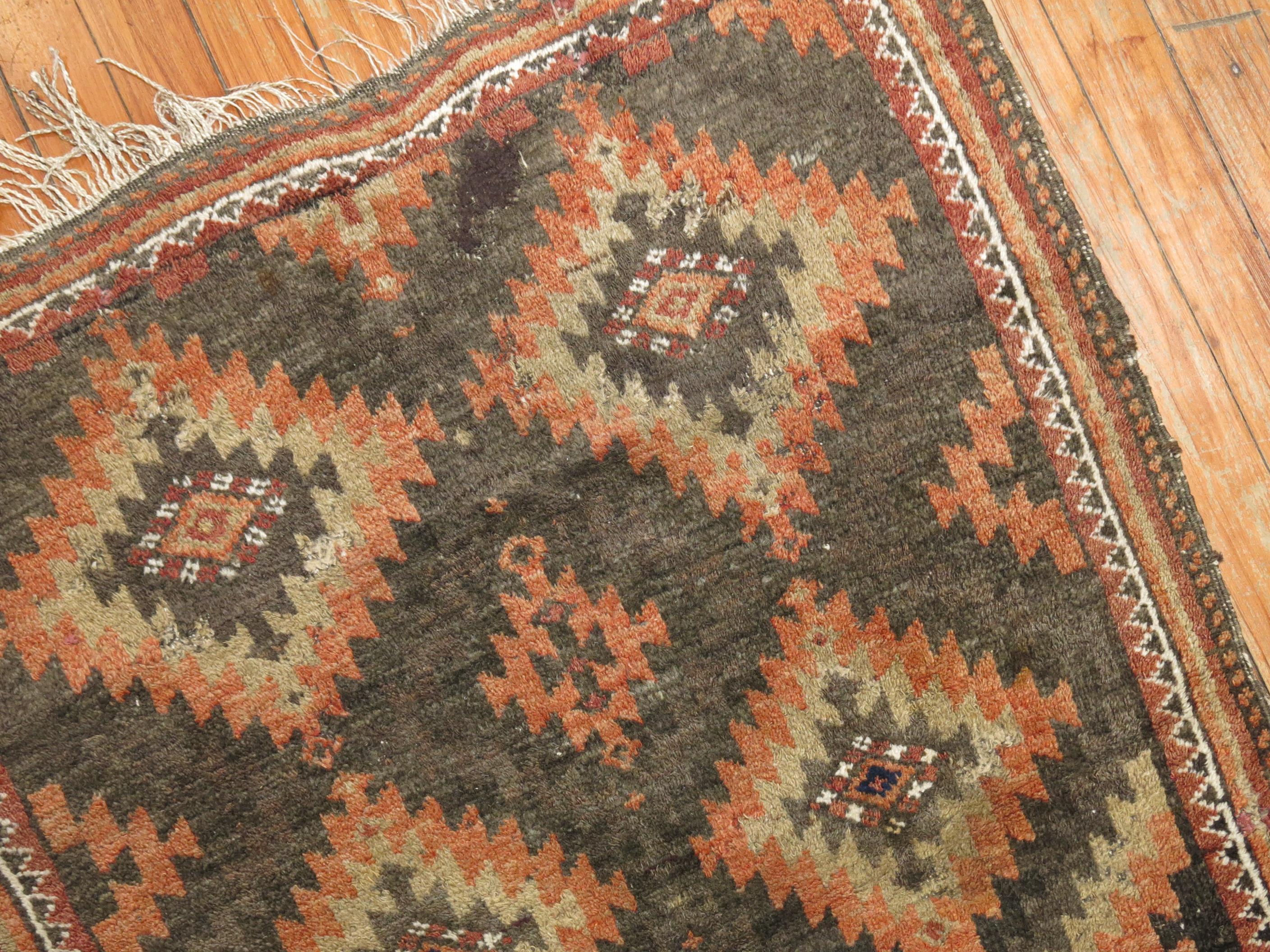 Afghan Zabihi Collection Tribal Brown Orange Color Persian Balouch Rug For Sale