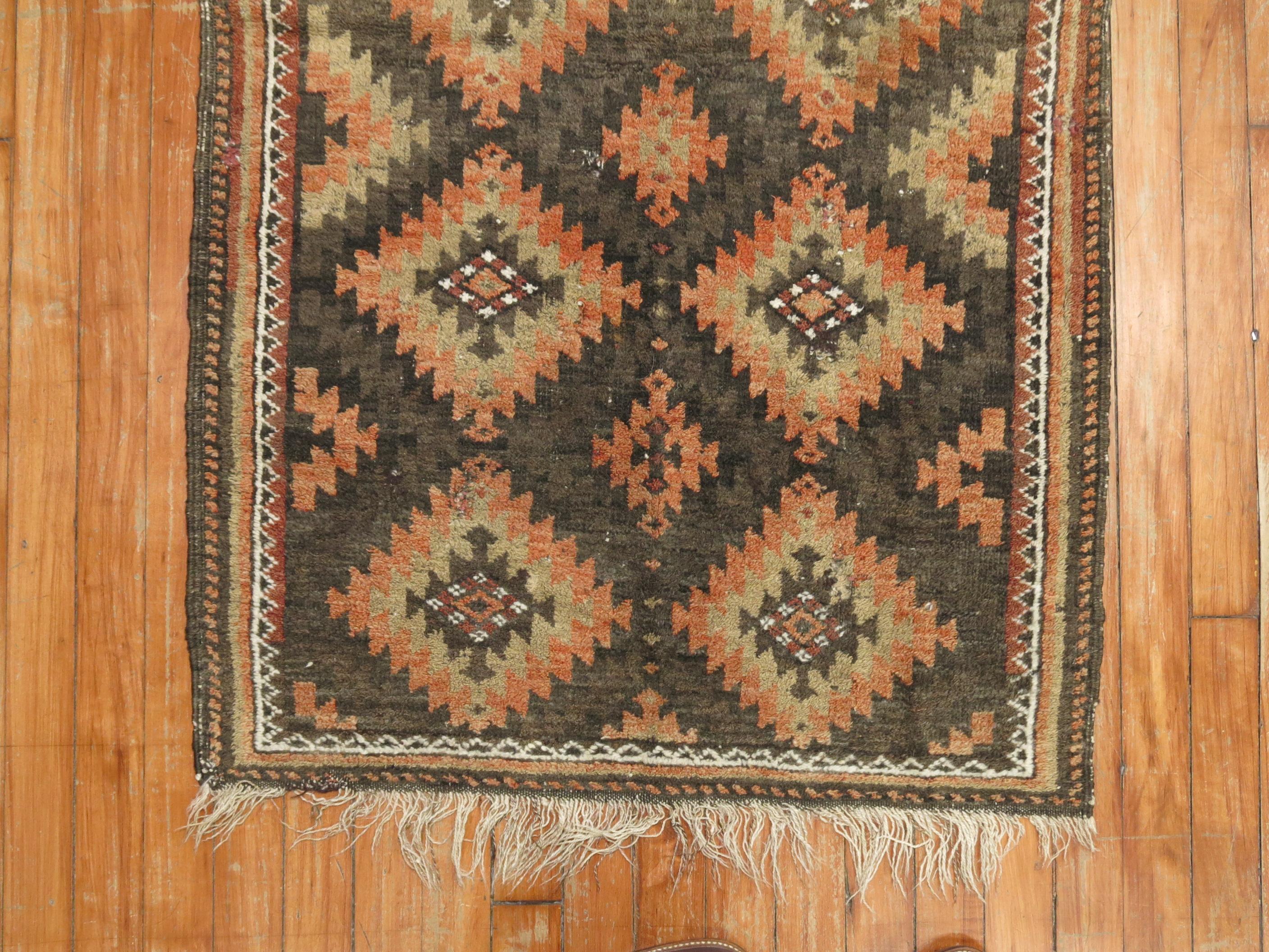 Tribal Brown Orange Color Persian Balouch Rug In Good Condition For Sale In New York, NY